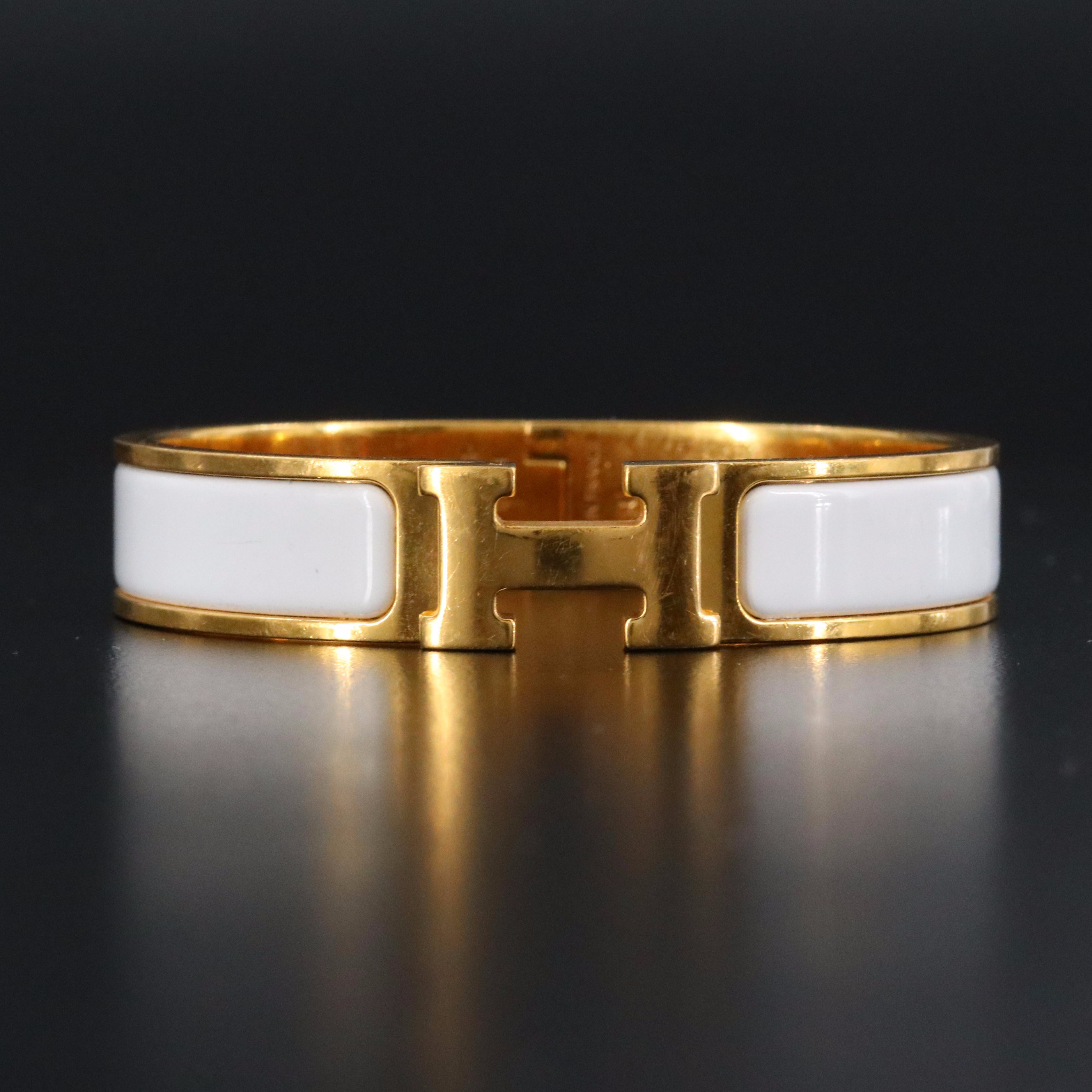 Hermès Clic H Bracelet with White Enamel