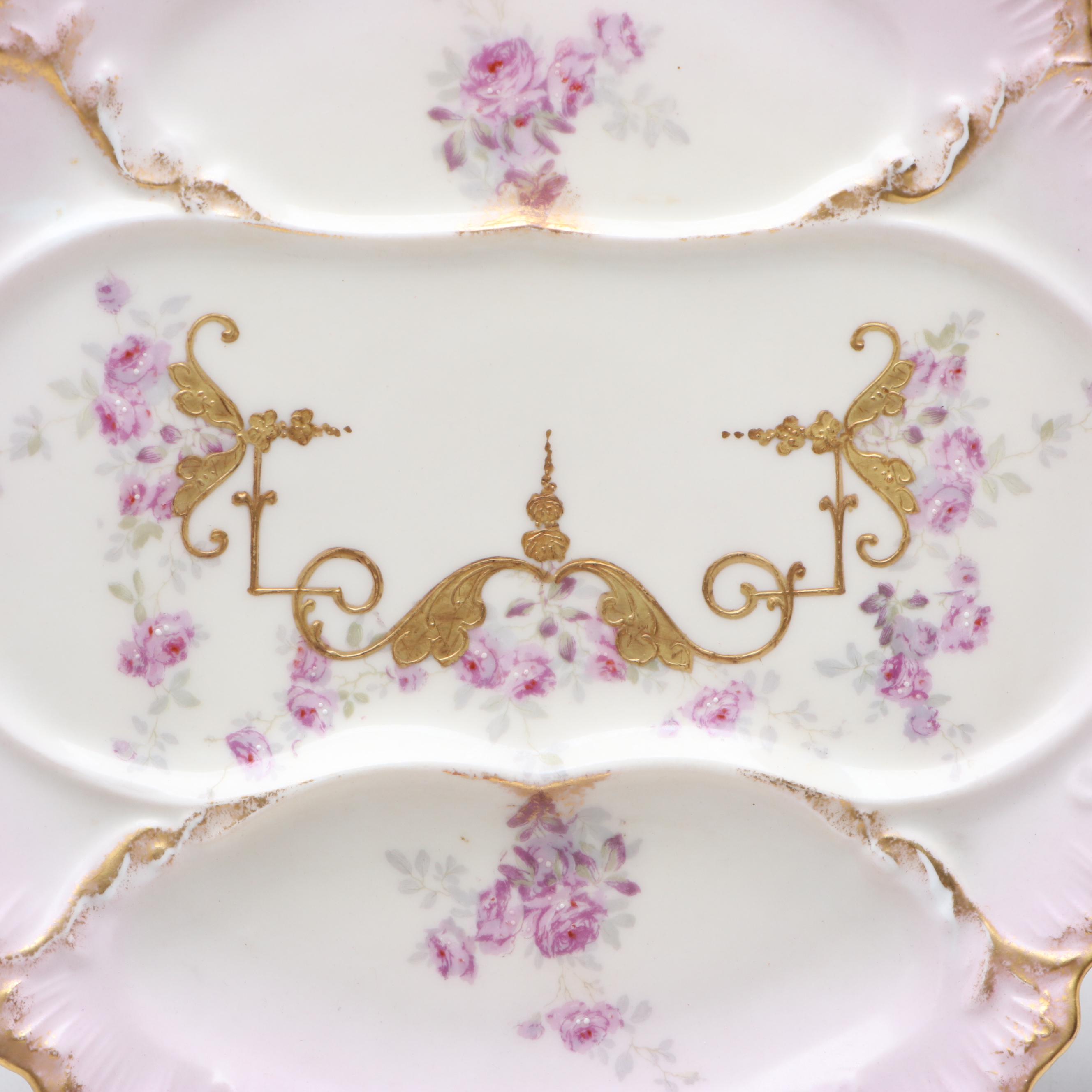 Limoges Porcelain Hand-Painted and Gilt Accented Asparagus Plates