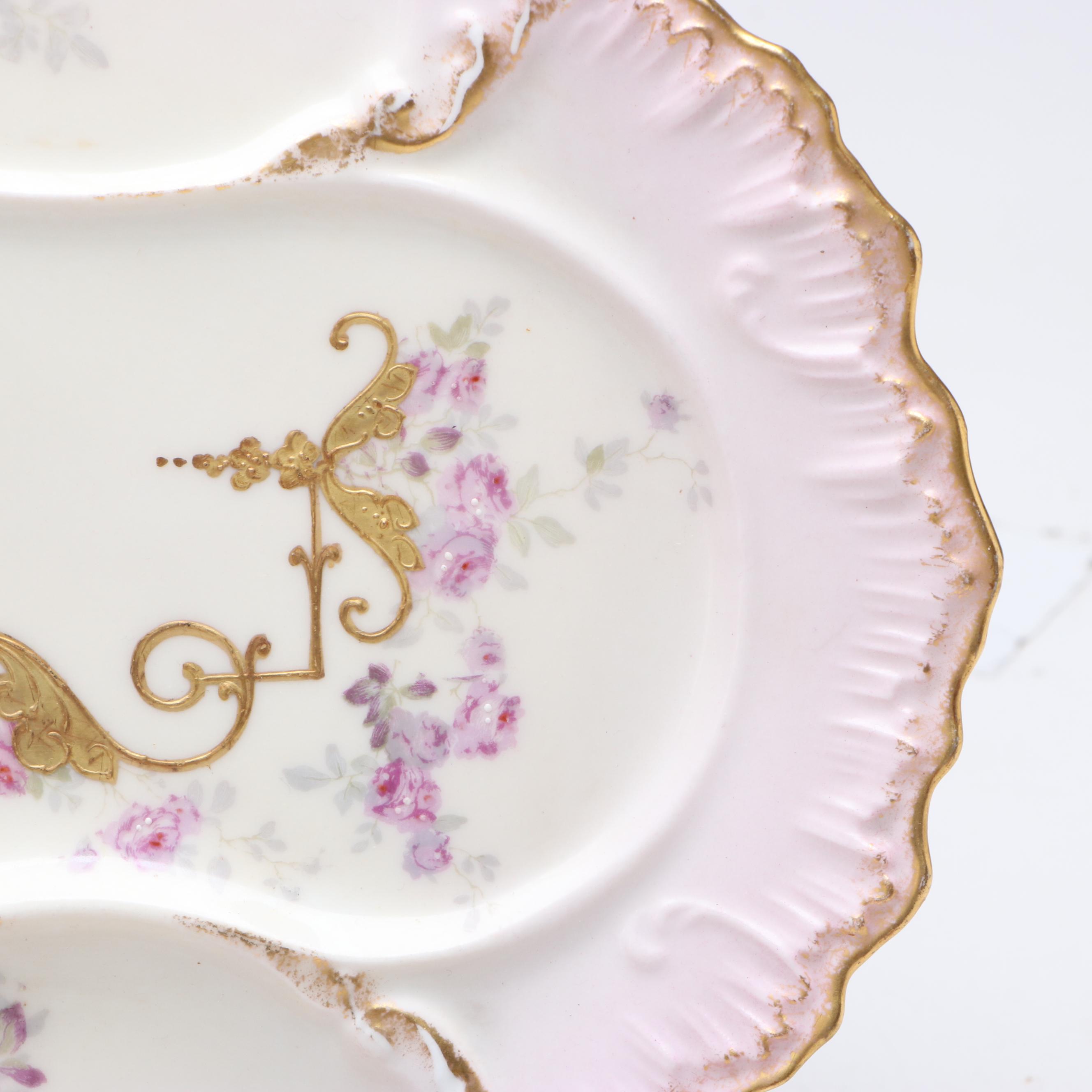 Limoges Porcelain Hand-Painted and Gilt Accented Asparagus Plates