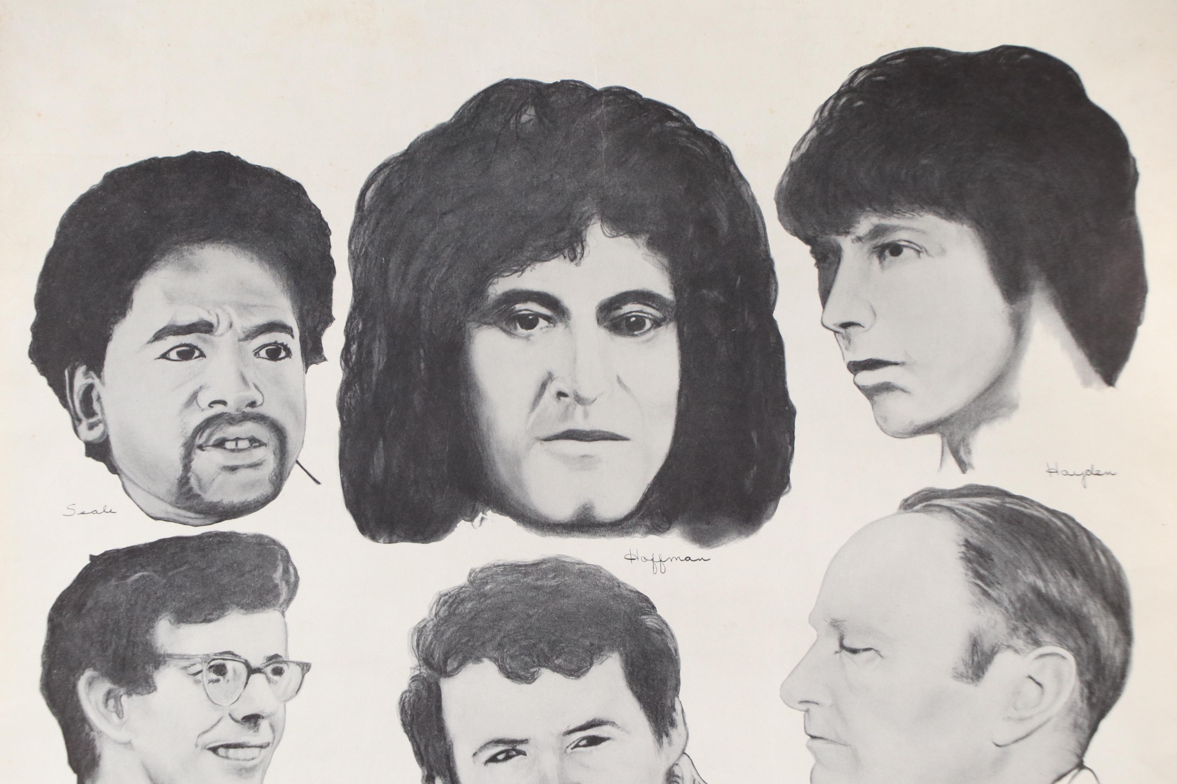 Offset Lithograph of the Chicago Eight After Maurice Hodo "Conspiracy 8," 1970