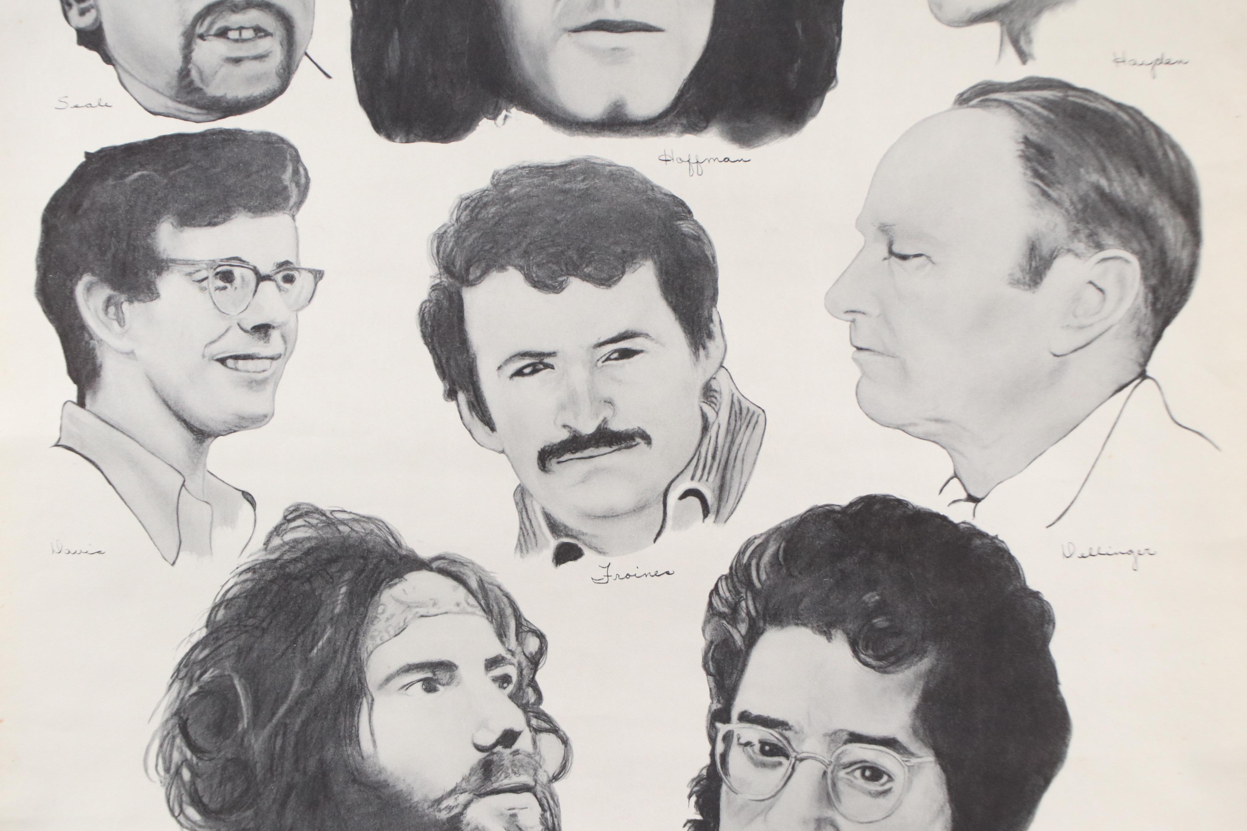 Offset Lithograph of the Chicago Eight After Maurice Hodo "Conspiracy 8," 1970