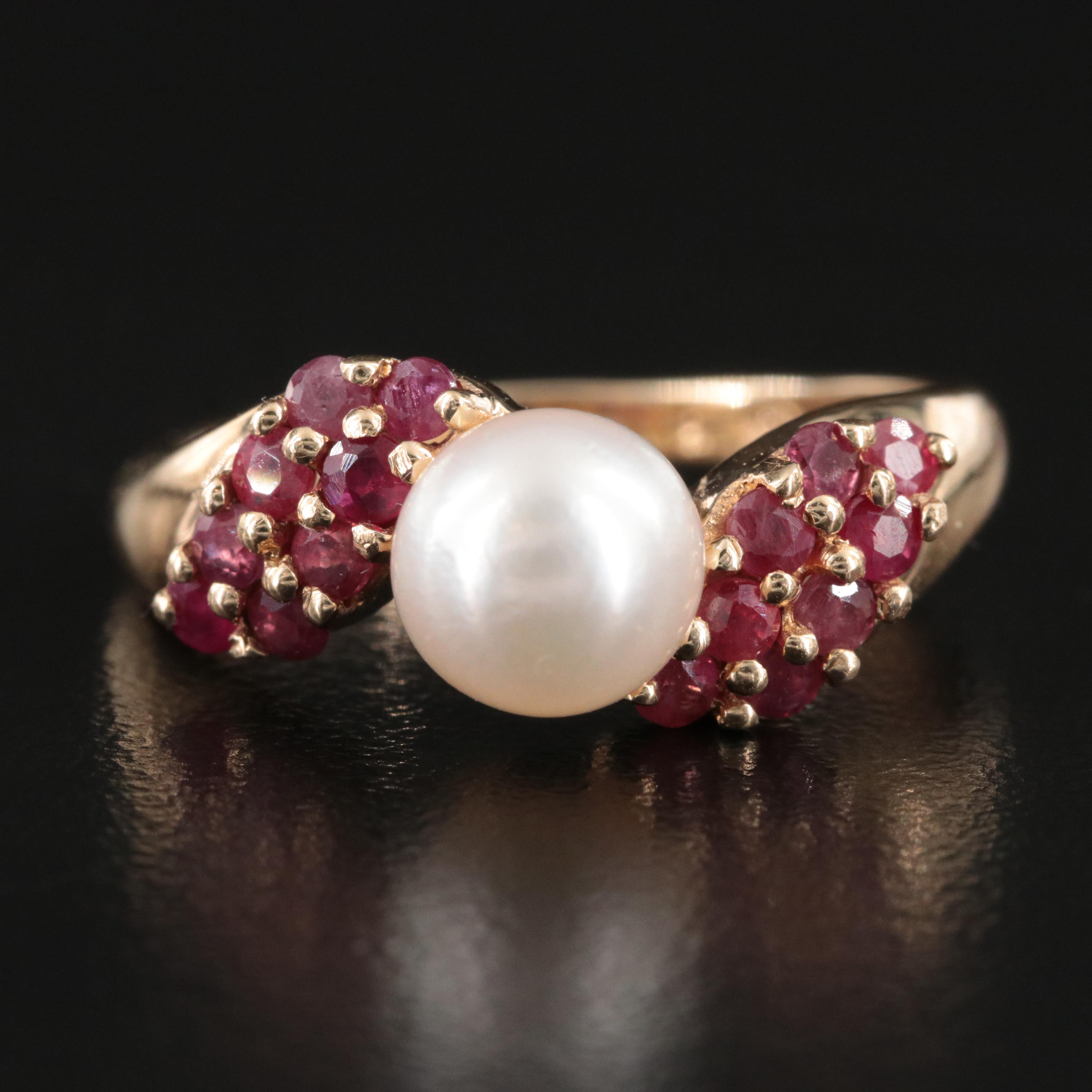 14K Pearl and Ruby Ring and Earrings