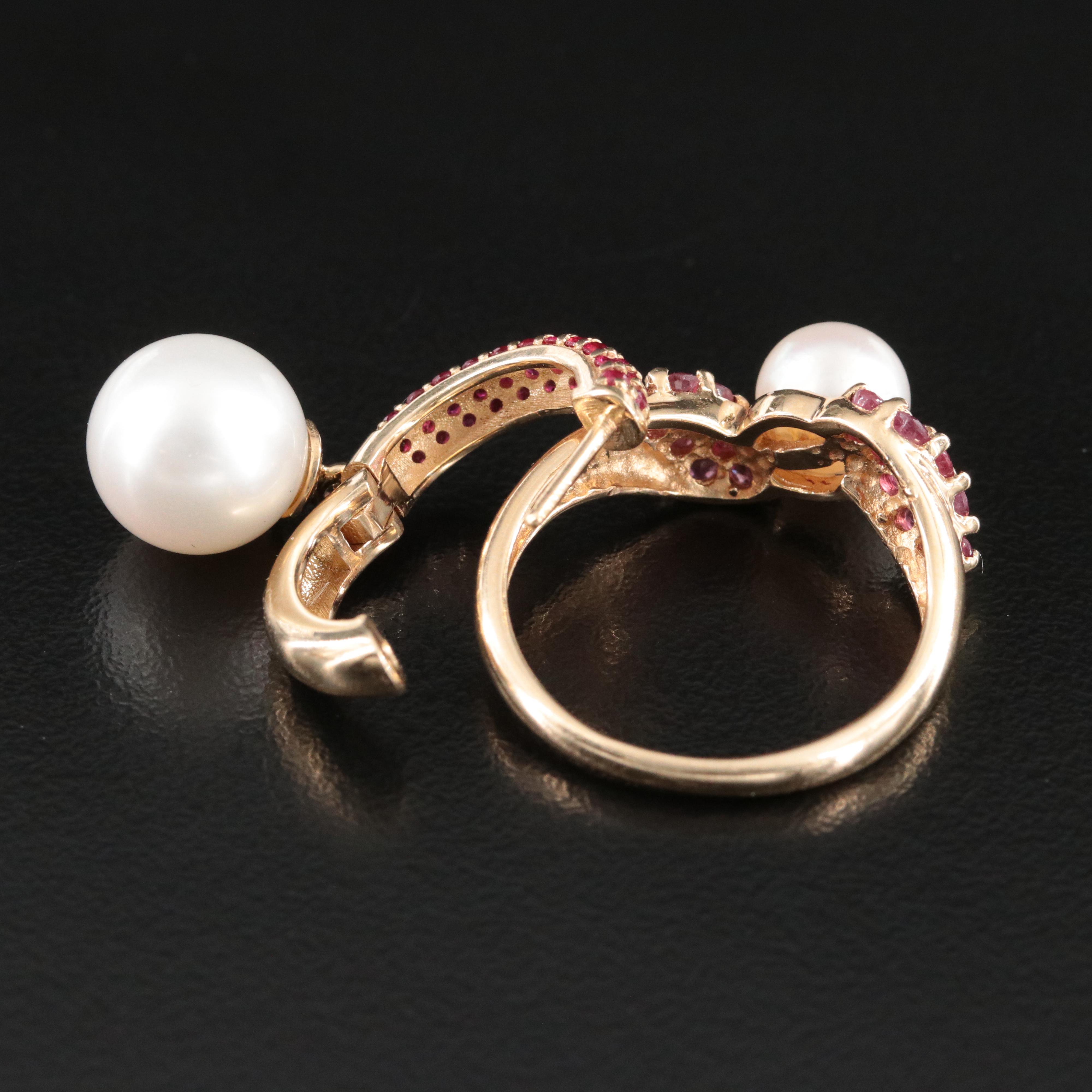 14K Pearl and Ruby Ring and Earrings