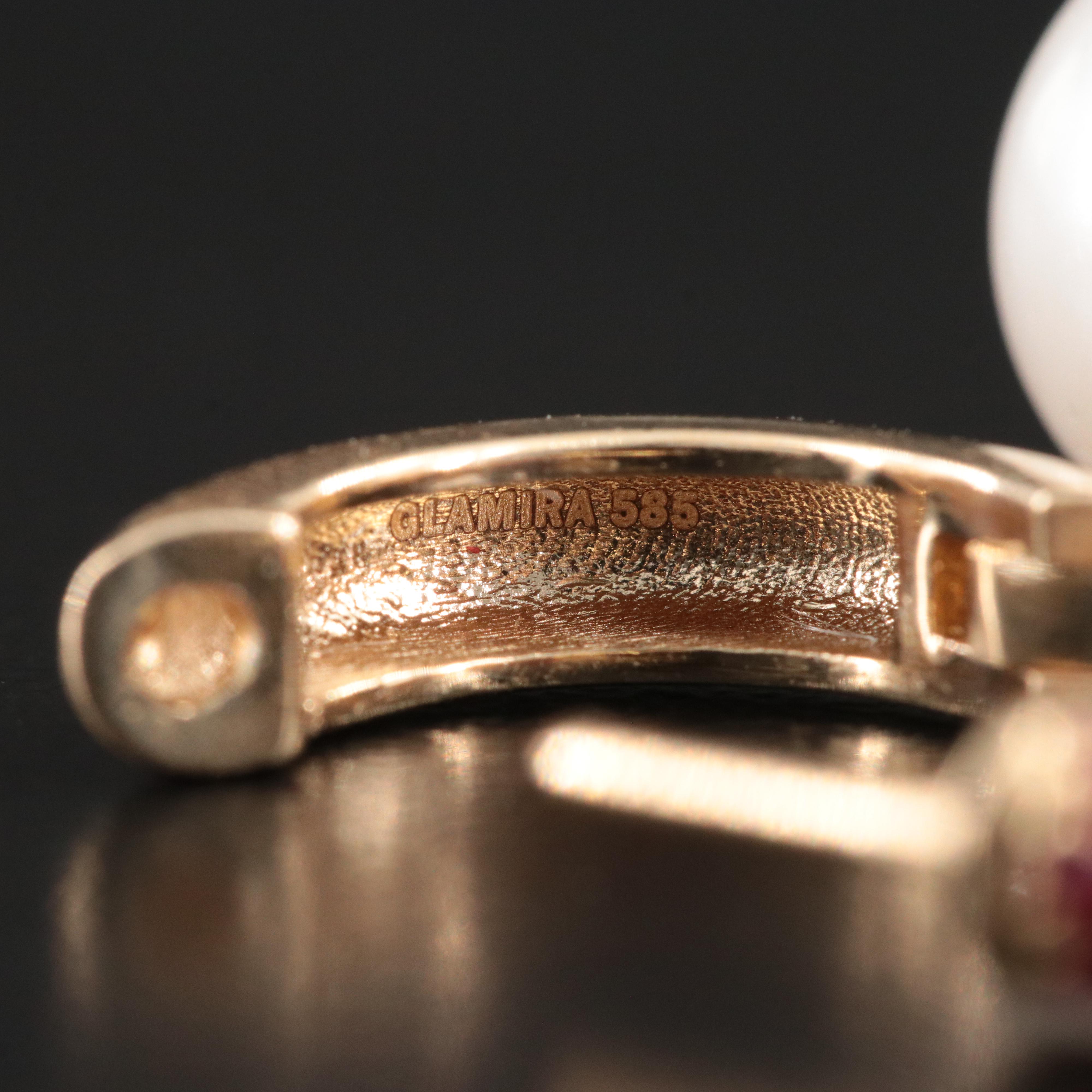 14K Pearl and Ruby Ring and Earrings