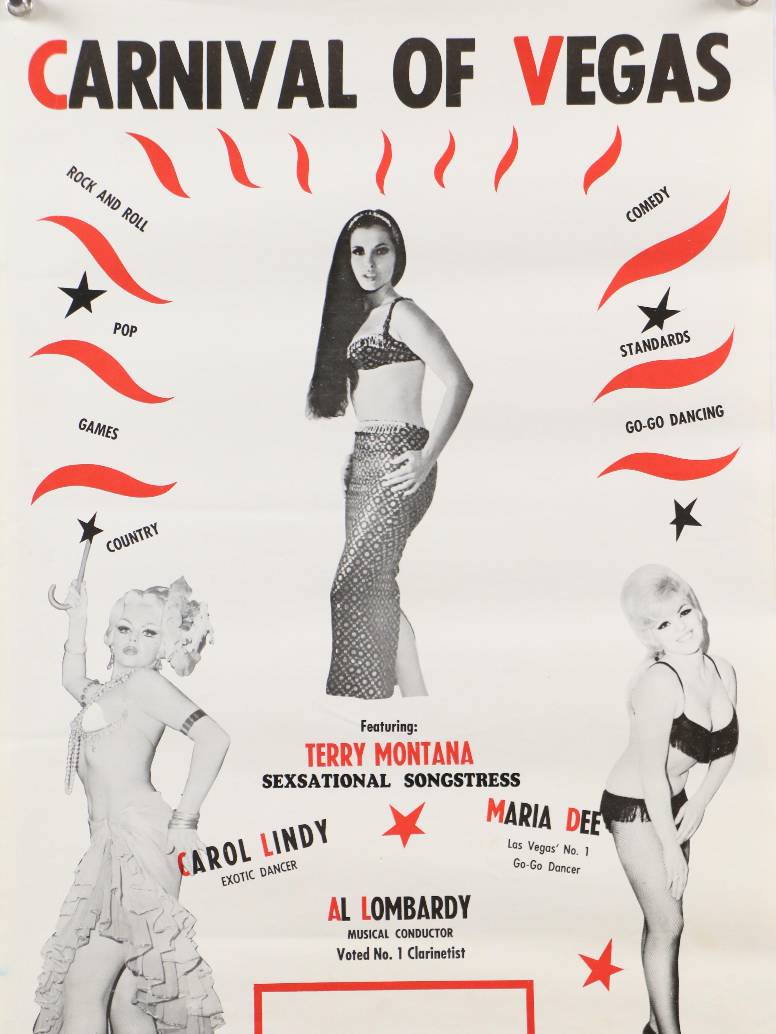 Offset Lithograph Showgirl Poster "Carnival of Vegas," Mid-20th Century