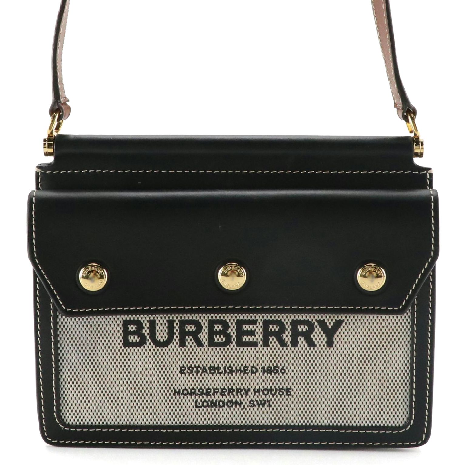 Burberry Mini Horseferry Print Title Bag in Black/Brown Leather and Canvas