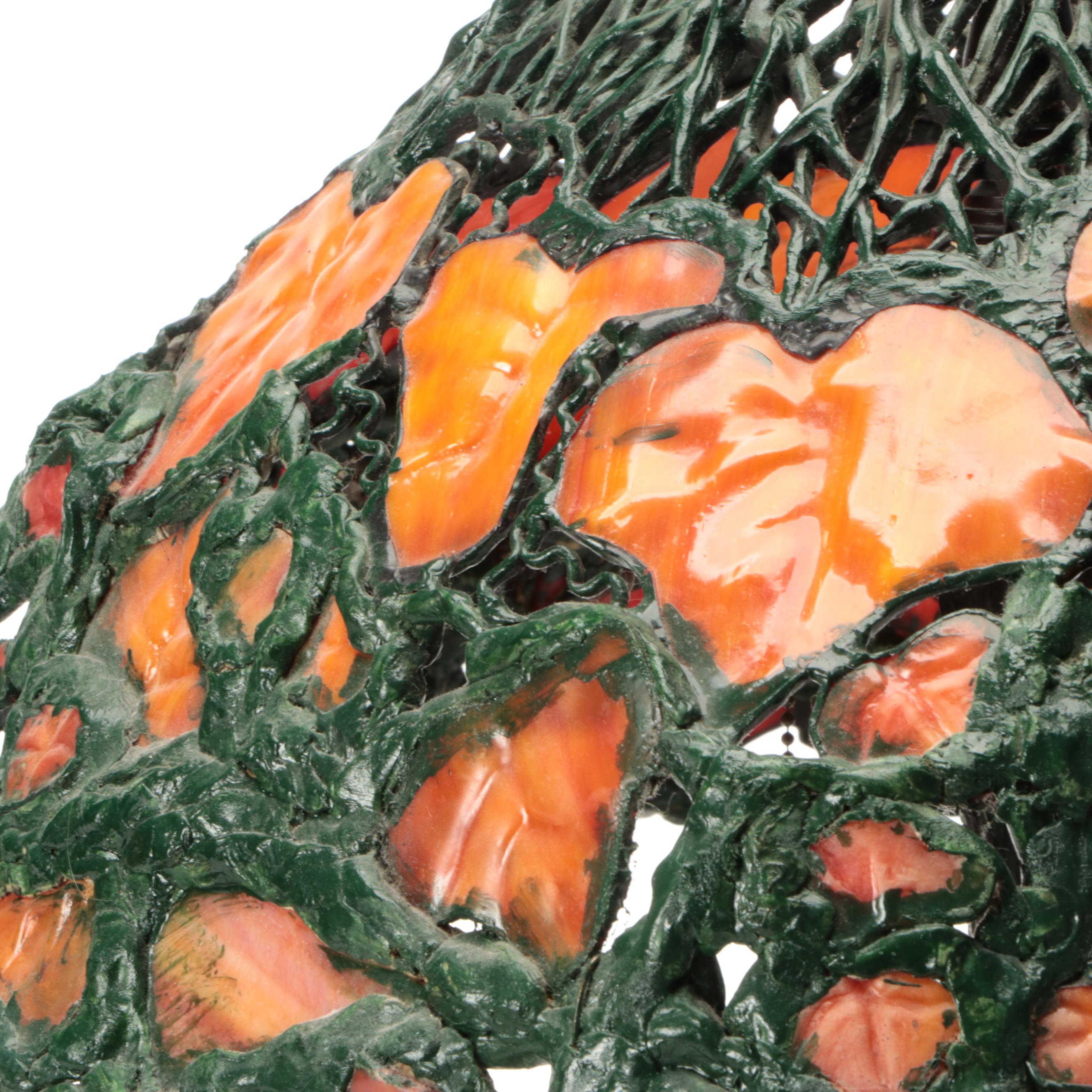 Arts and Crafts Style Slag Glass Three-Arm Table Lamp