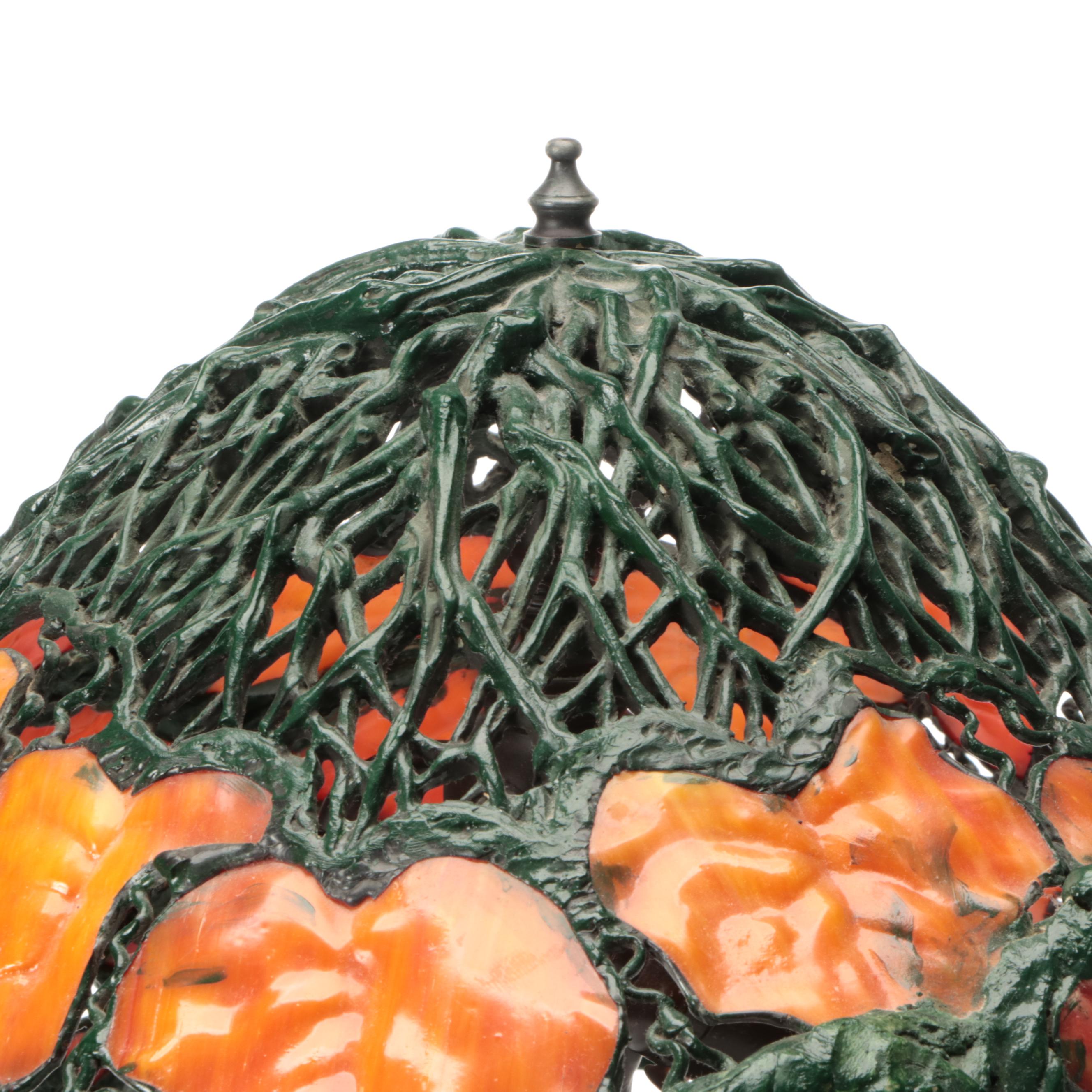 Arts and Crafts Style Slag Glass Three-Arm Table Lamp