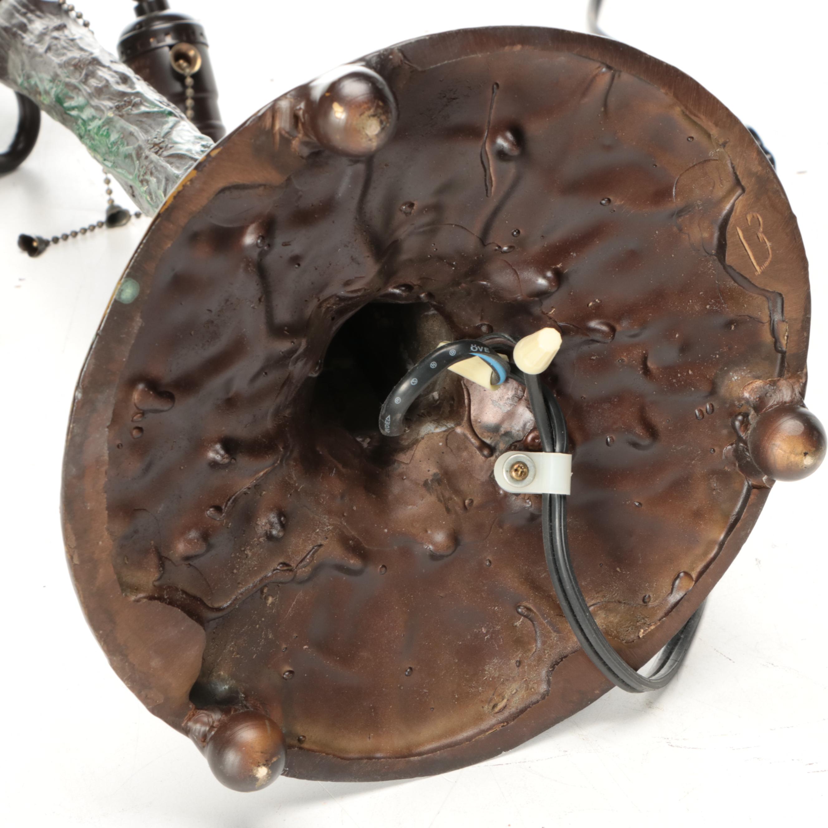 Arts and Crafts Style Slag Glass Three-Arm Table Lamp