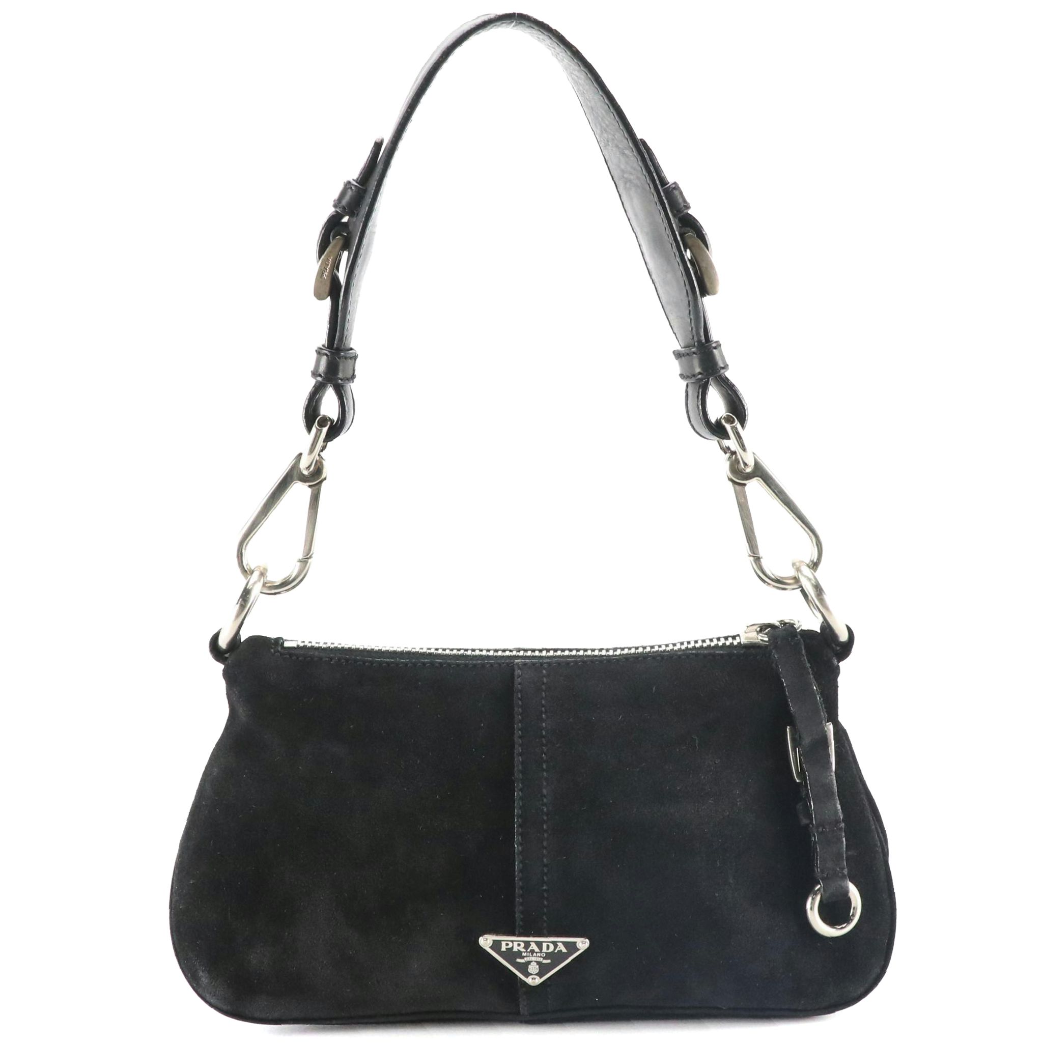 Prada Black Scamosciato Suede and Leather Small Shoulder Bag