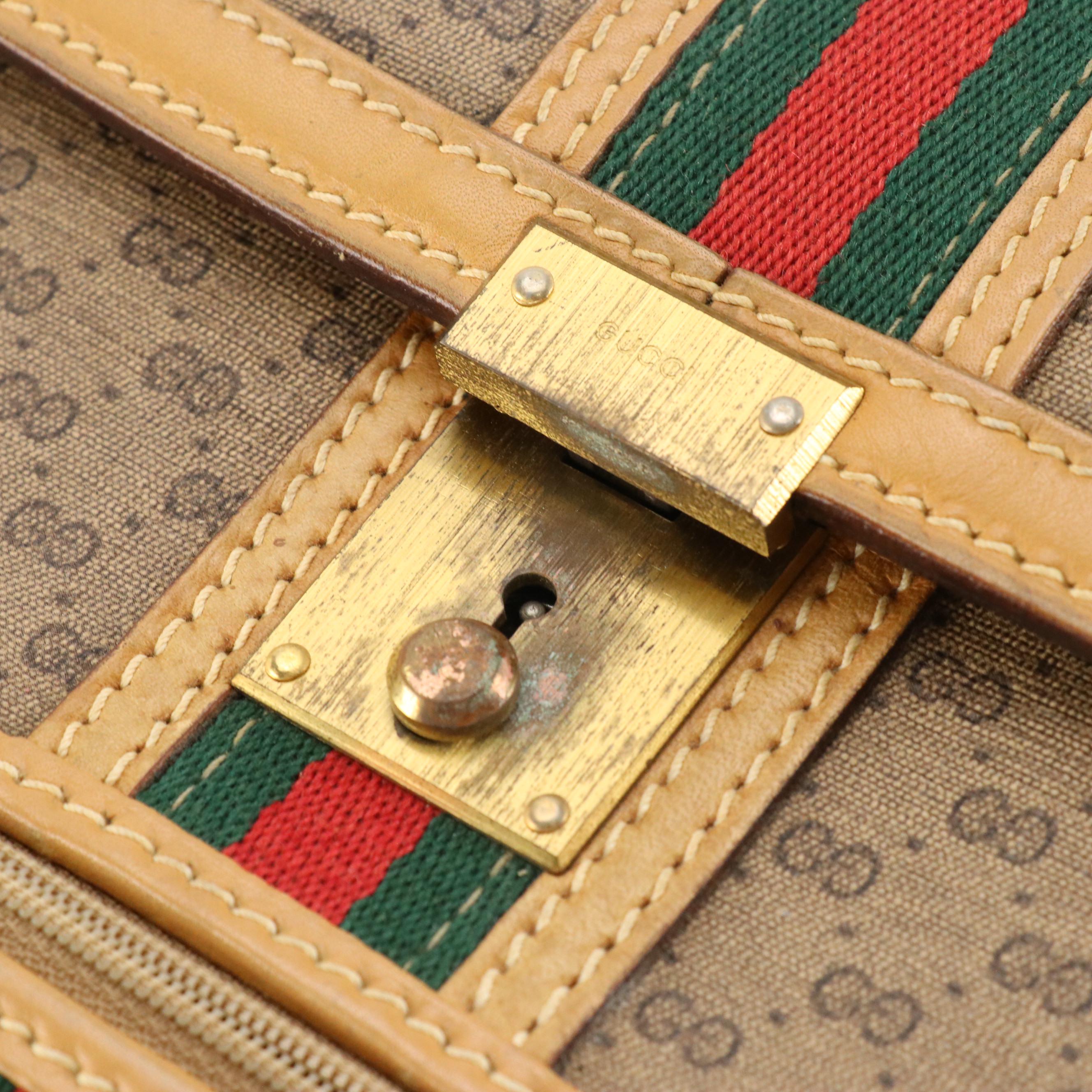 Gucci Web Stripe Portfolio in Micro GG Canvas and Tan Leather Trim