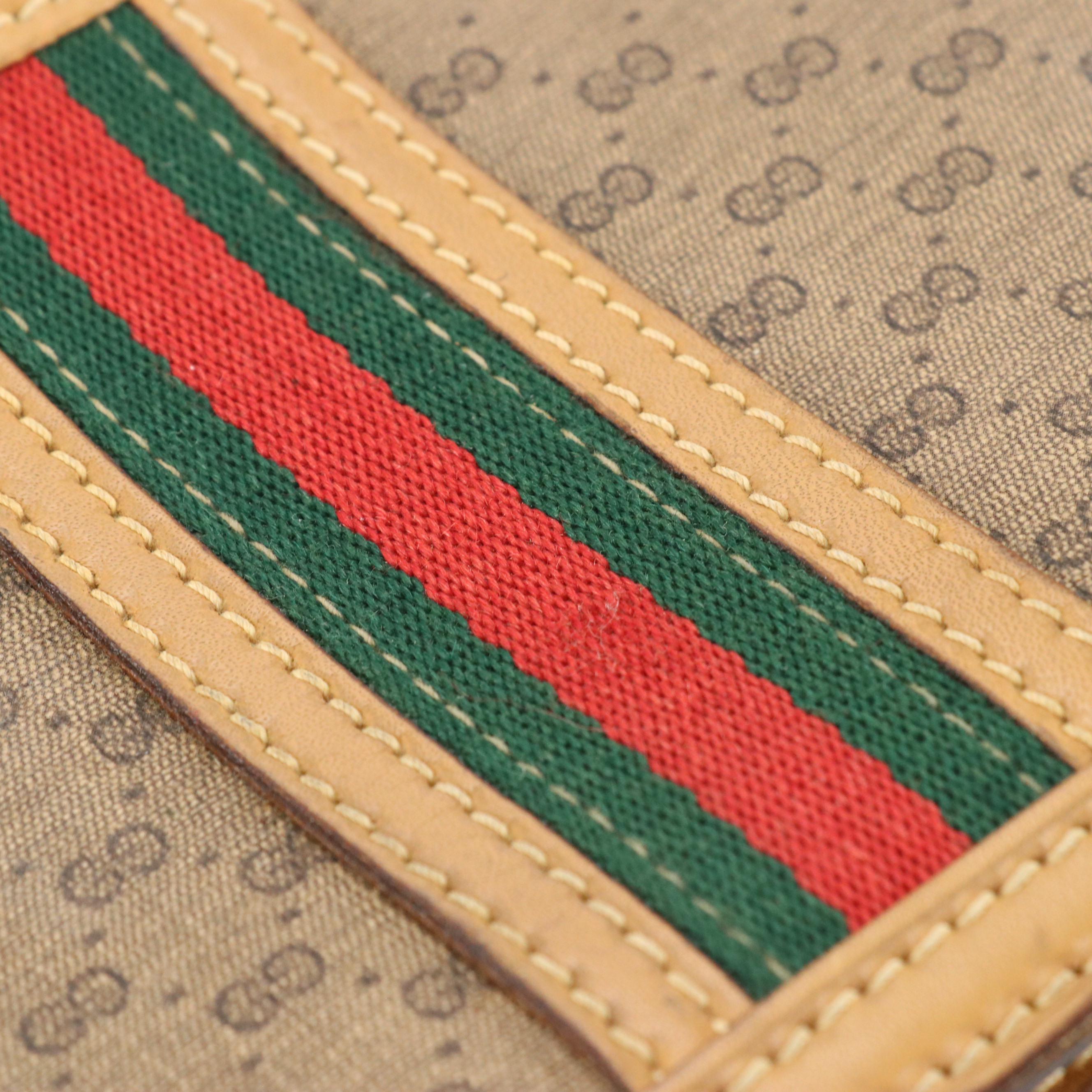 Gucci Web Stripe Portfolio in Micro GG Canvas and Tan Leather Trim