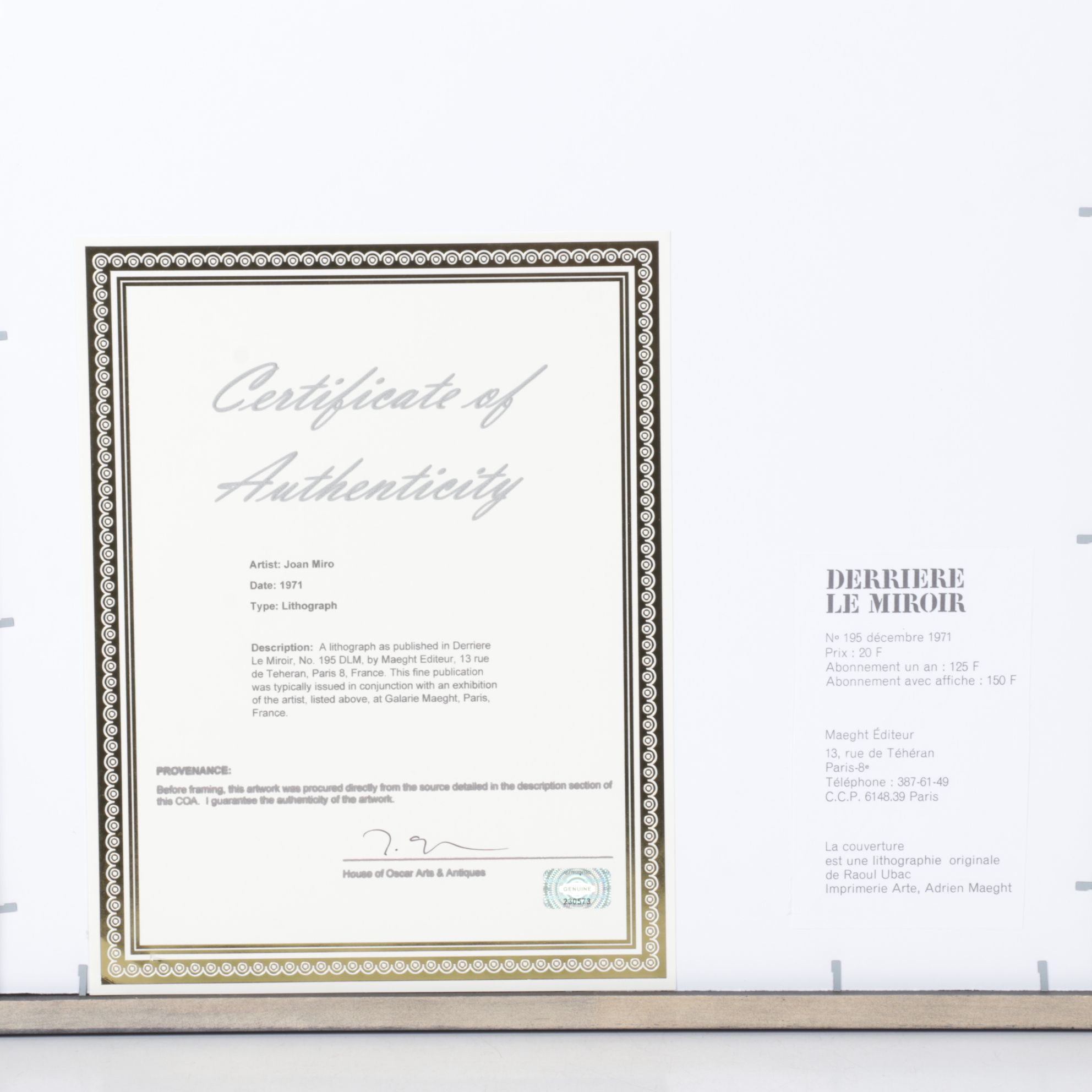 Joan Miró Color Lithograph for "Derrière le Miroir," 1971