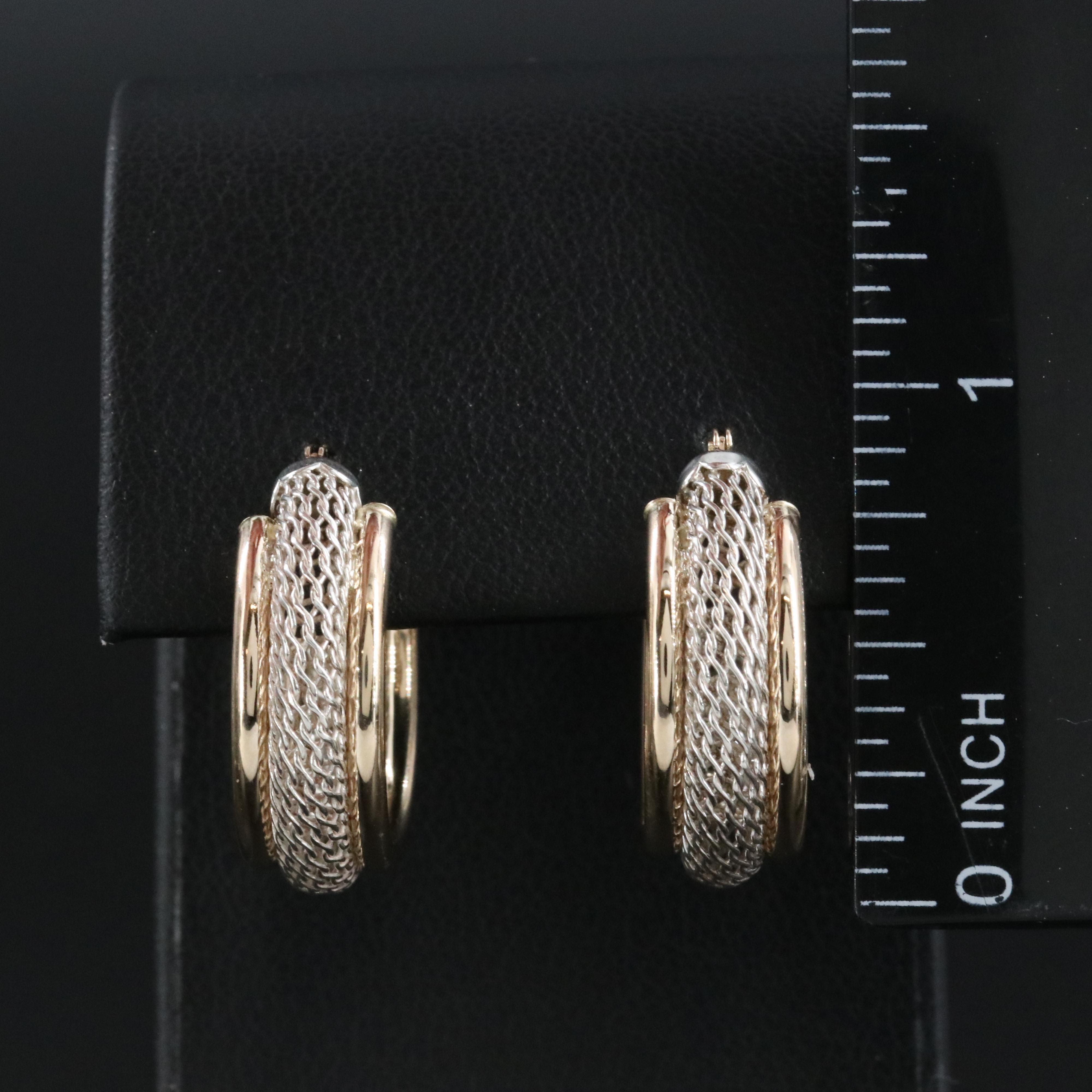 Sterling Mesh Hoop Earrings with 14K Accents
