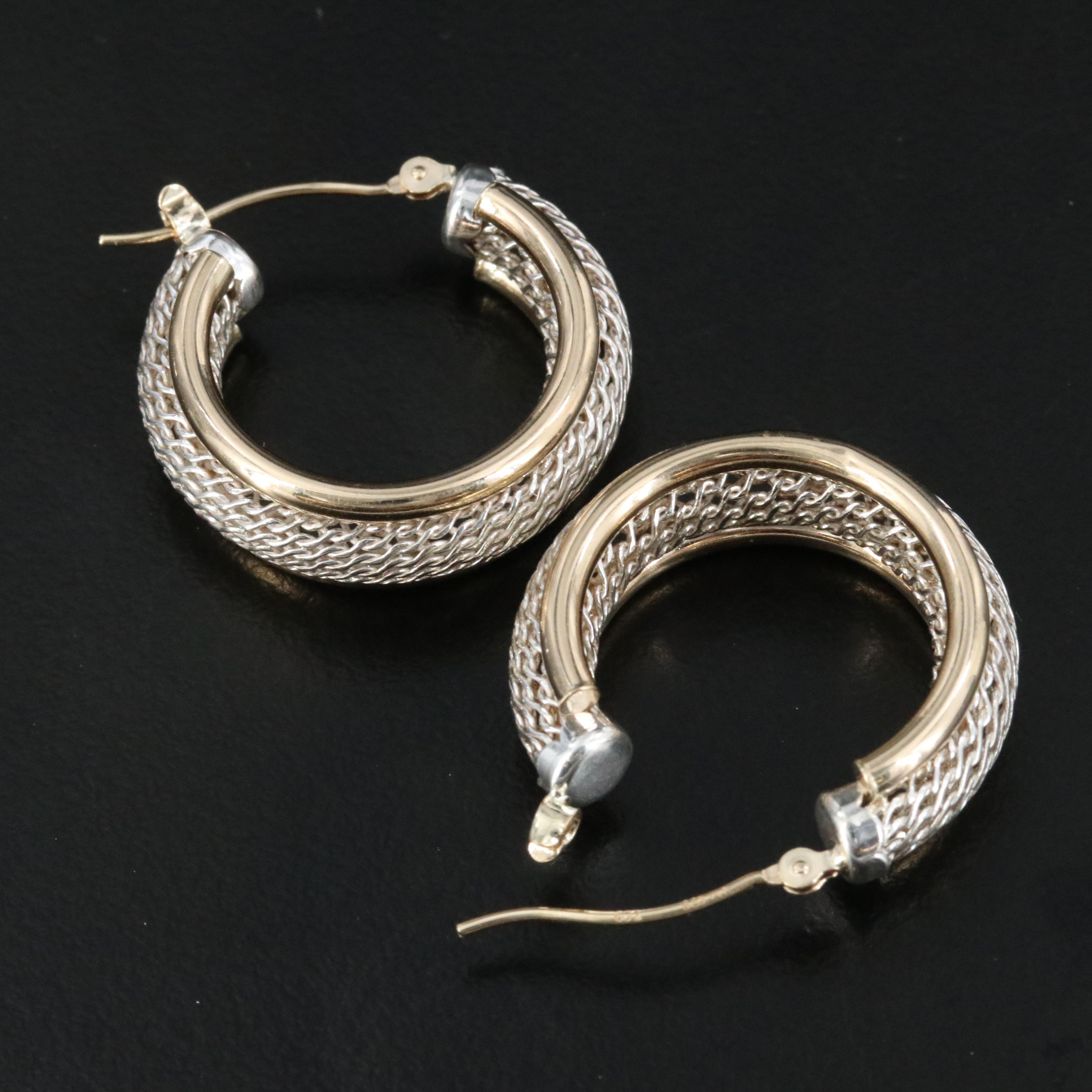 Sterling Mesh Hoop Earrings with 14K Accents