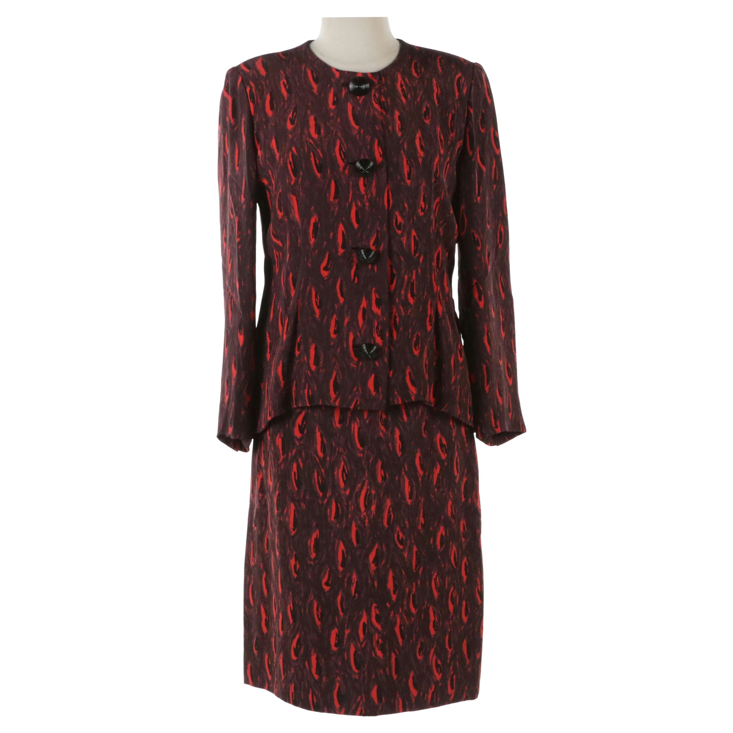 Givenchy Red and Black Silk Abstract Printed Two-Piece Skirt Set