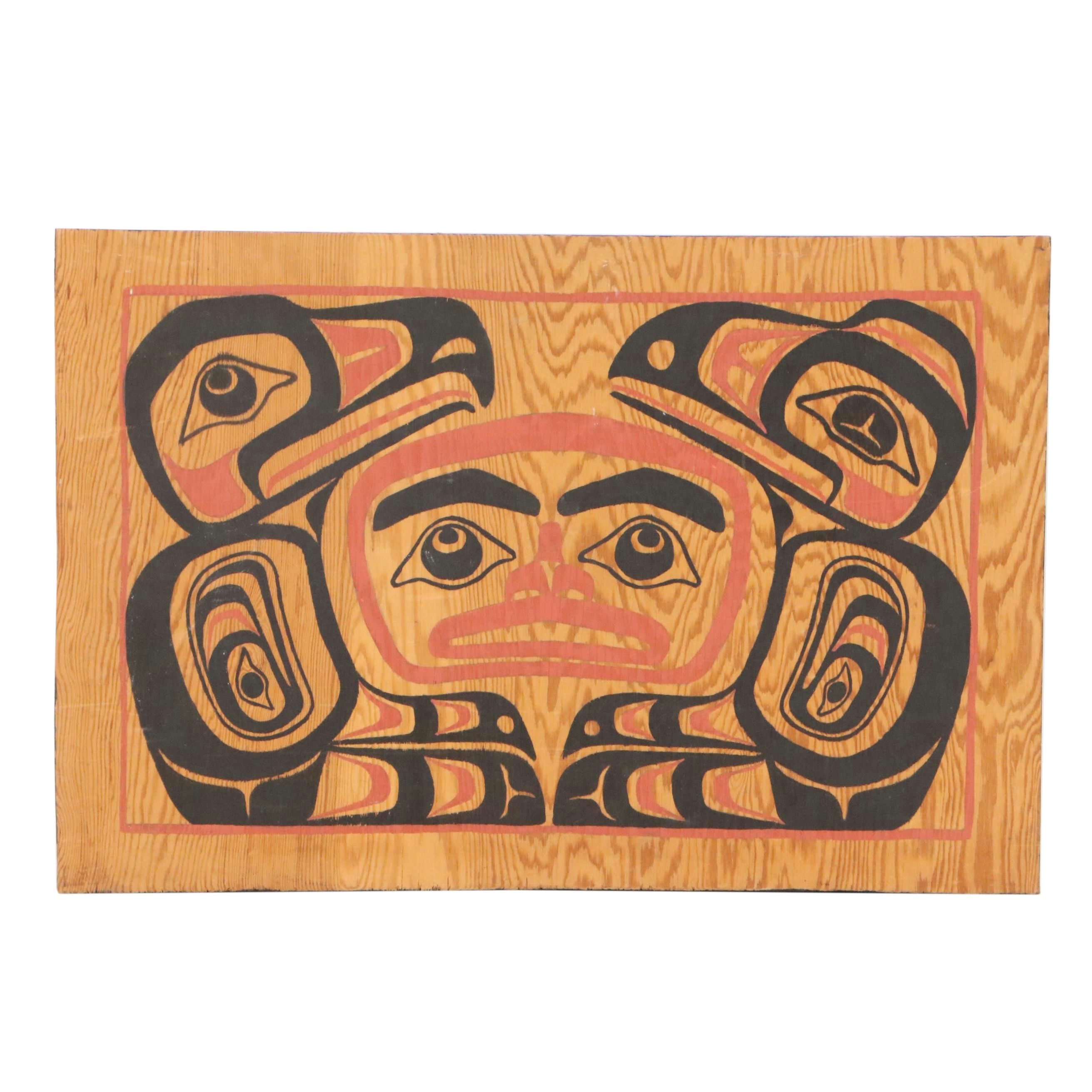Odin Lonning Painted Cedar Panel "Brotherhood," 1985