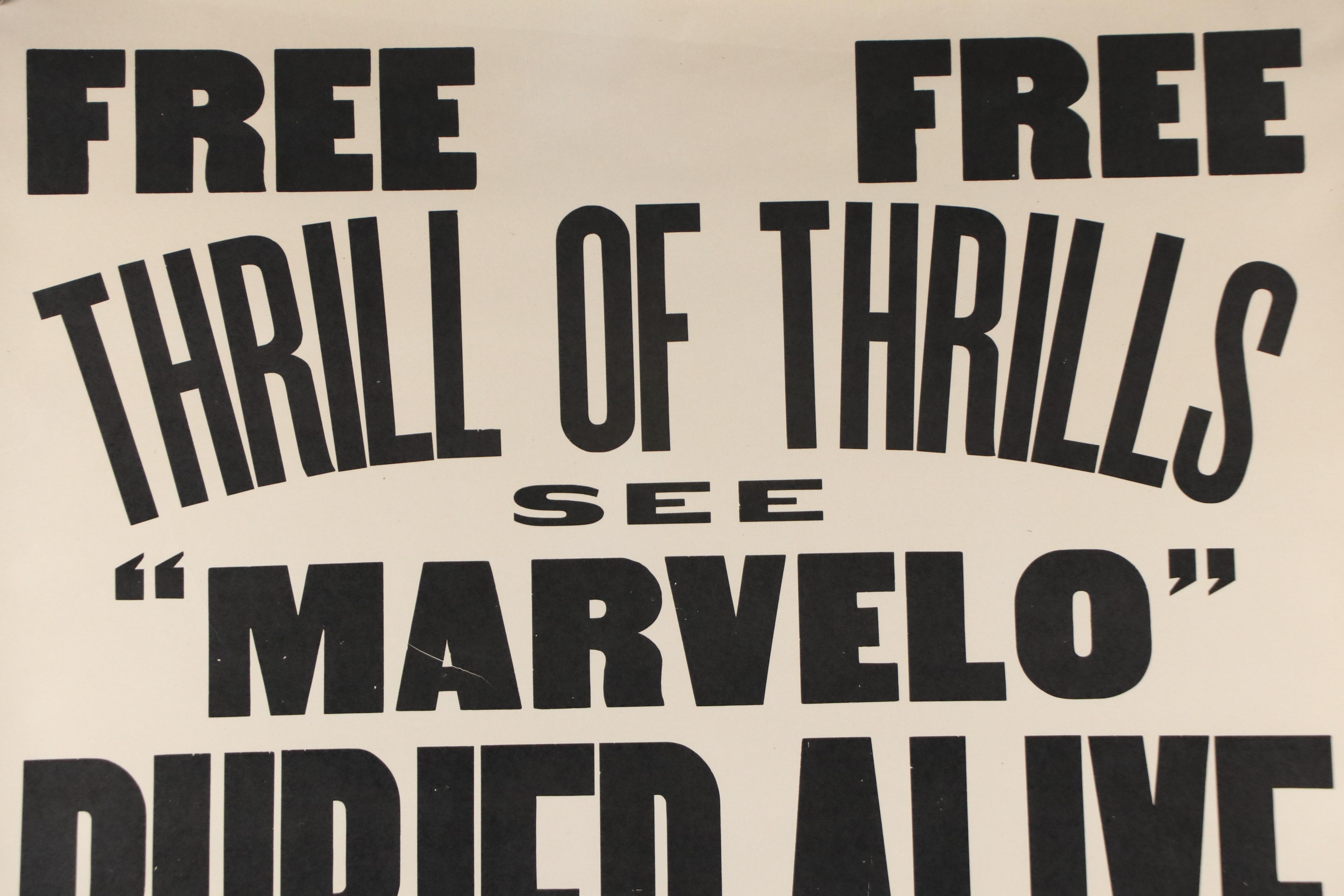 Letterpress Advertisement Print for Lester "Marvelo" Lake "Buried Alive" Act