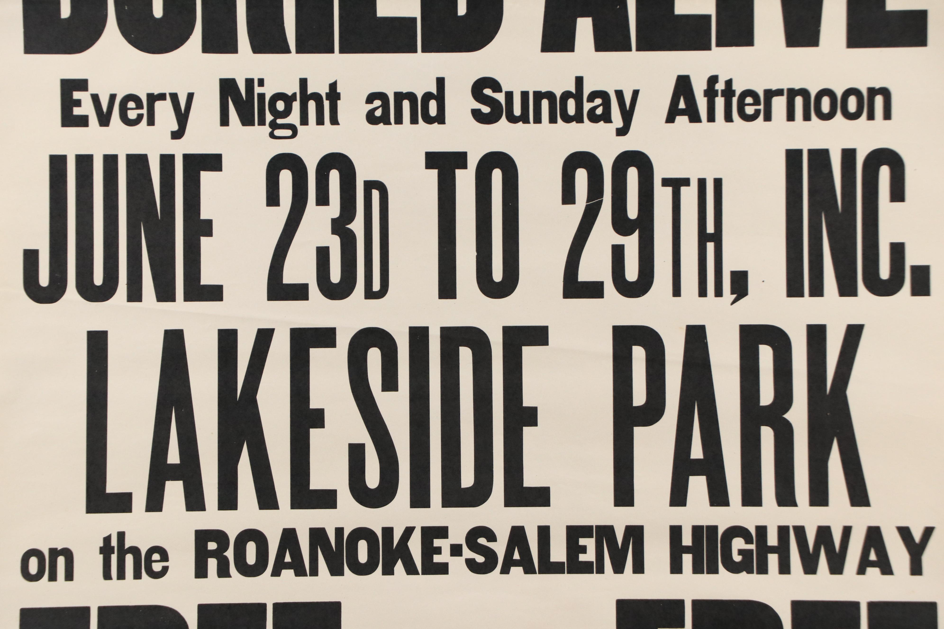 Letterpress Advertisement Print for Lester "Marvelo" Lake "Buried Alive" Act