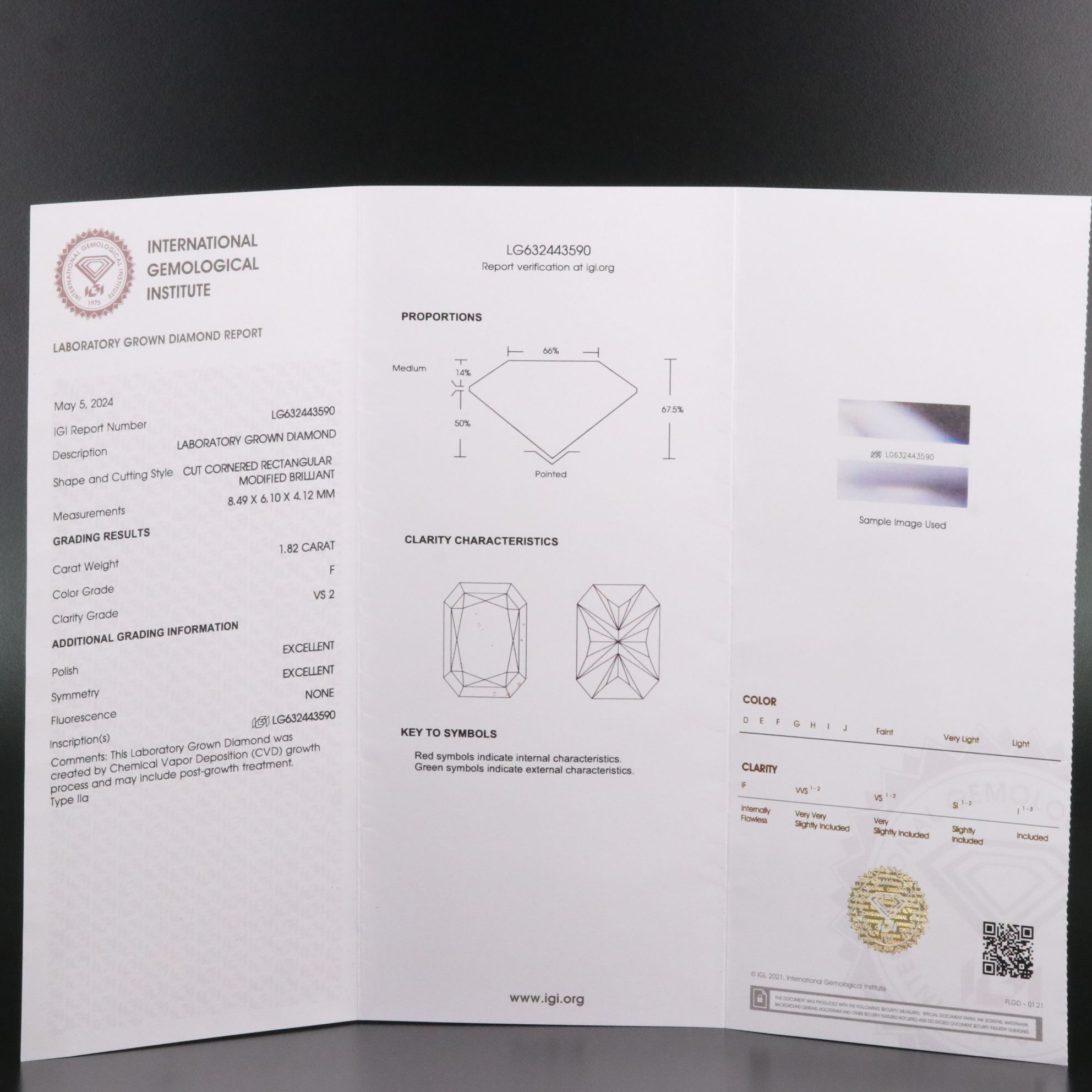 Loose 1.82 CT Lab Grown Diamond with IGI Report