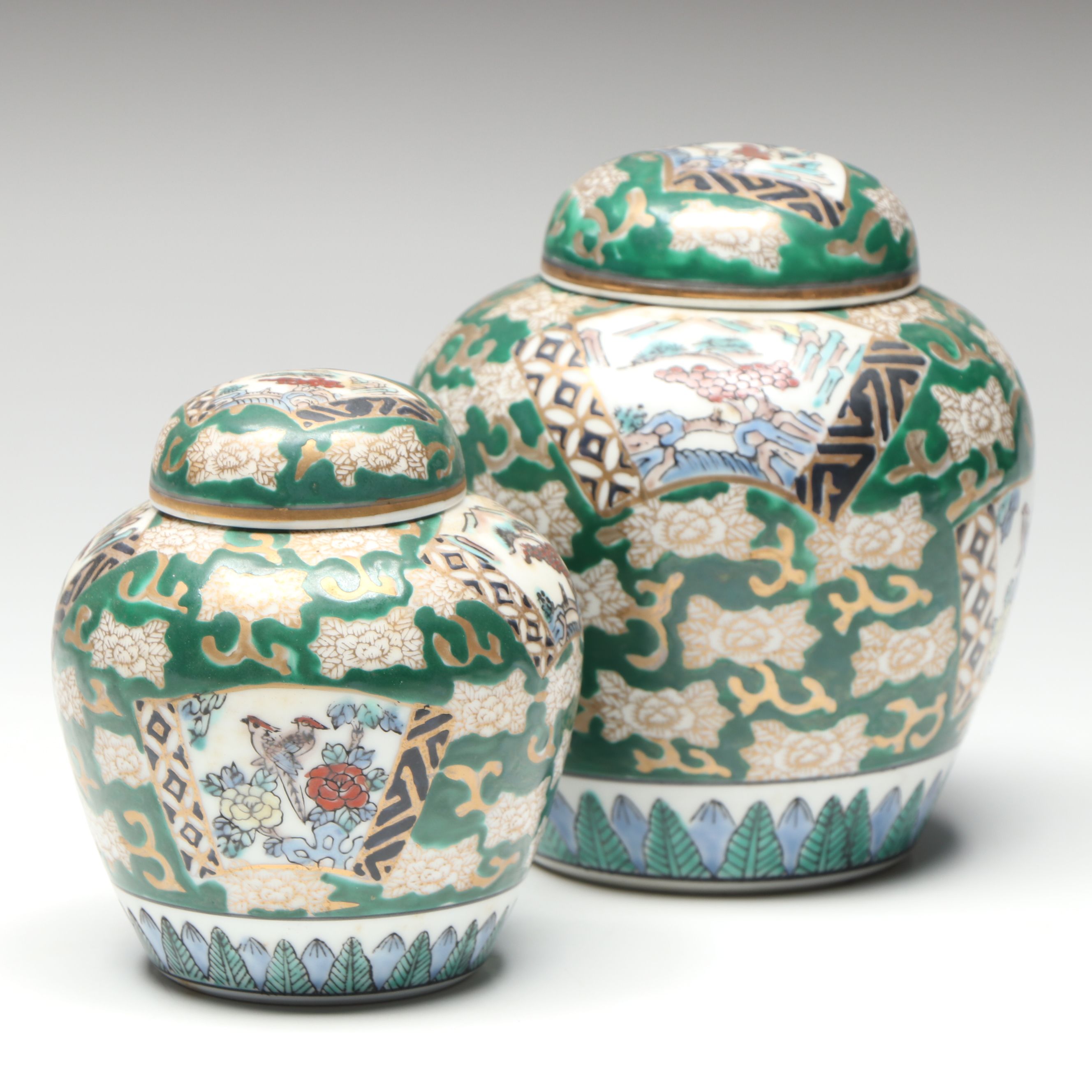Gold Imari Famille Verte Porcelain Ginger Jars
