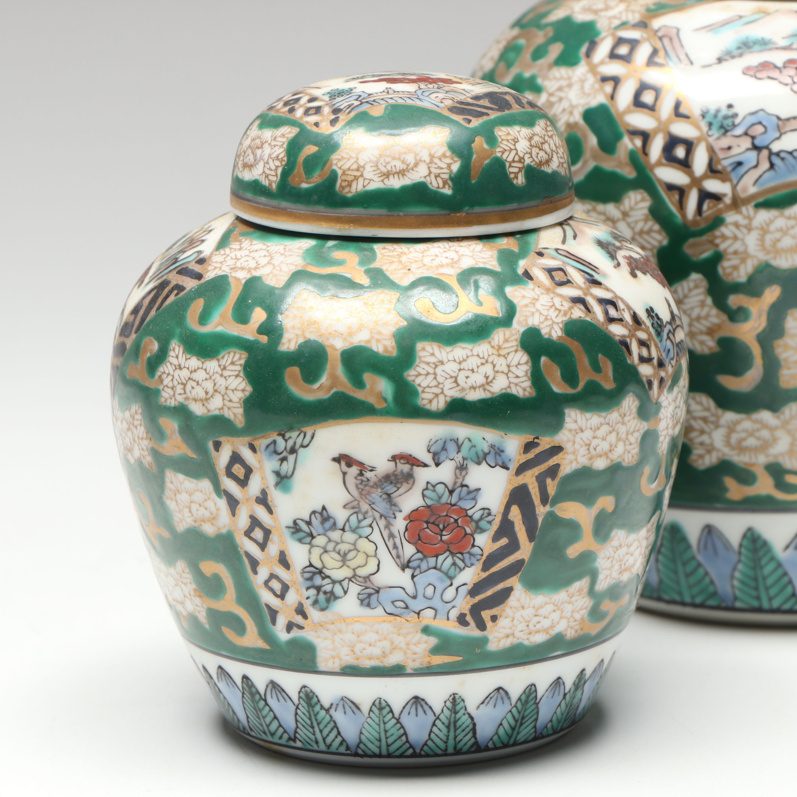 Gold Imari Famille Verte Porcelain Ginger Jars