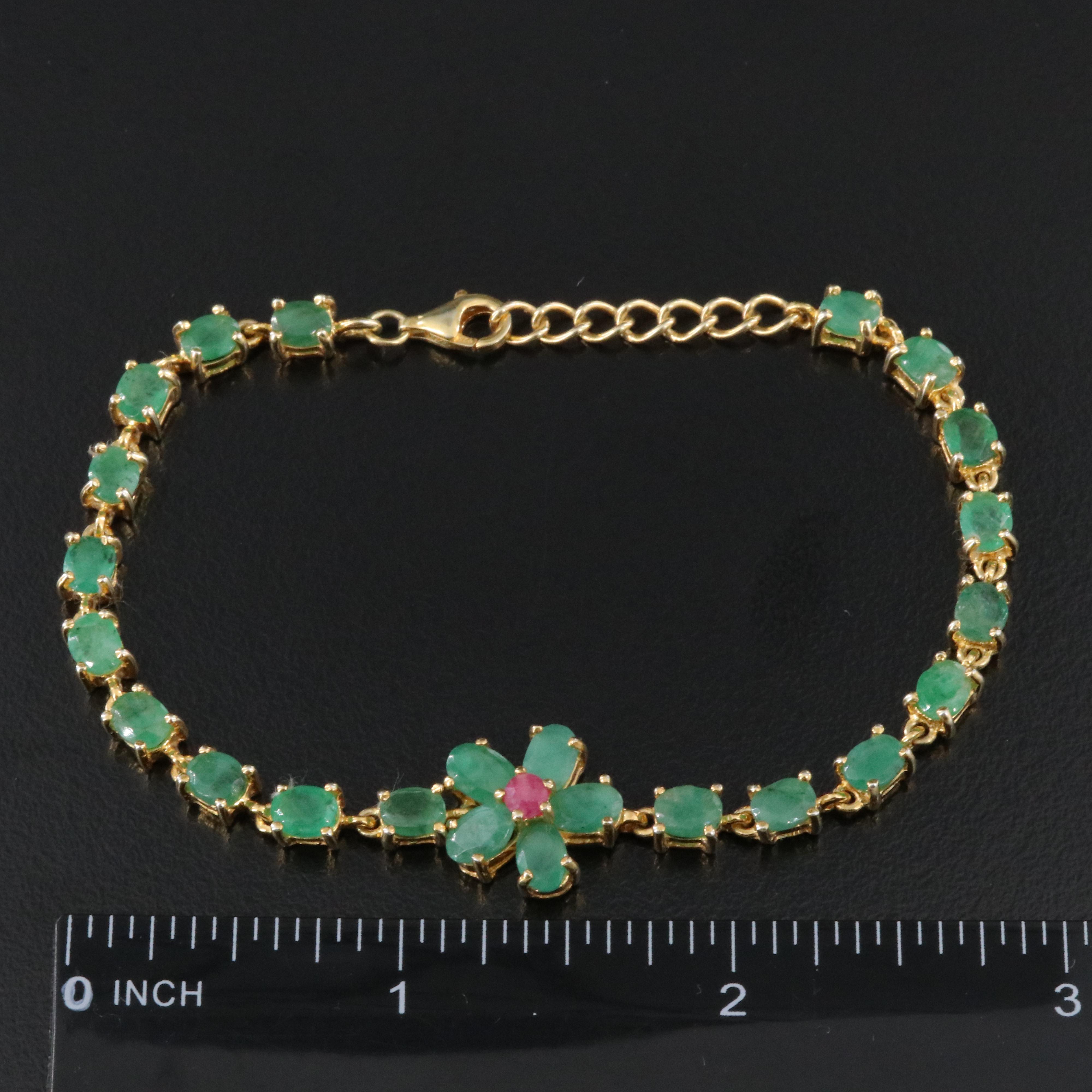 Sterling Emerald Bracelets with Ruby Accent
