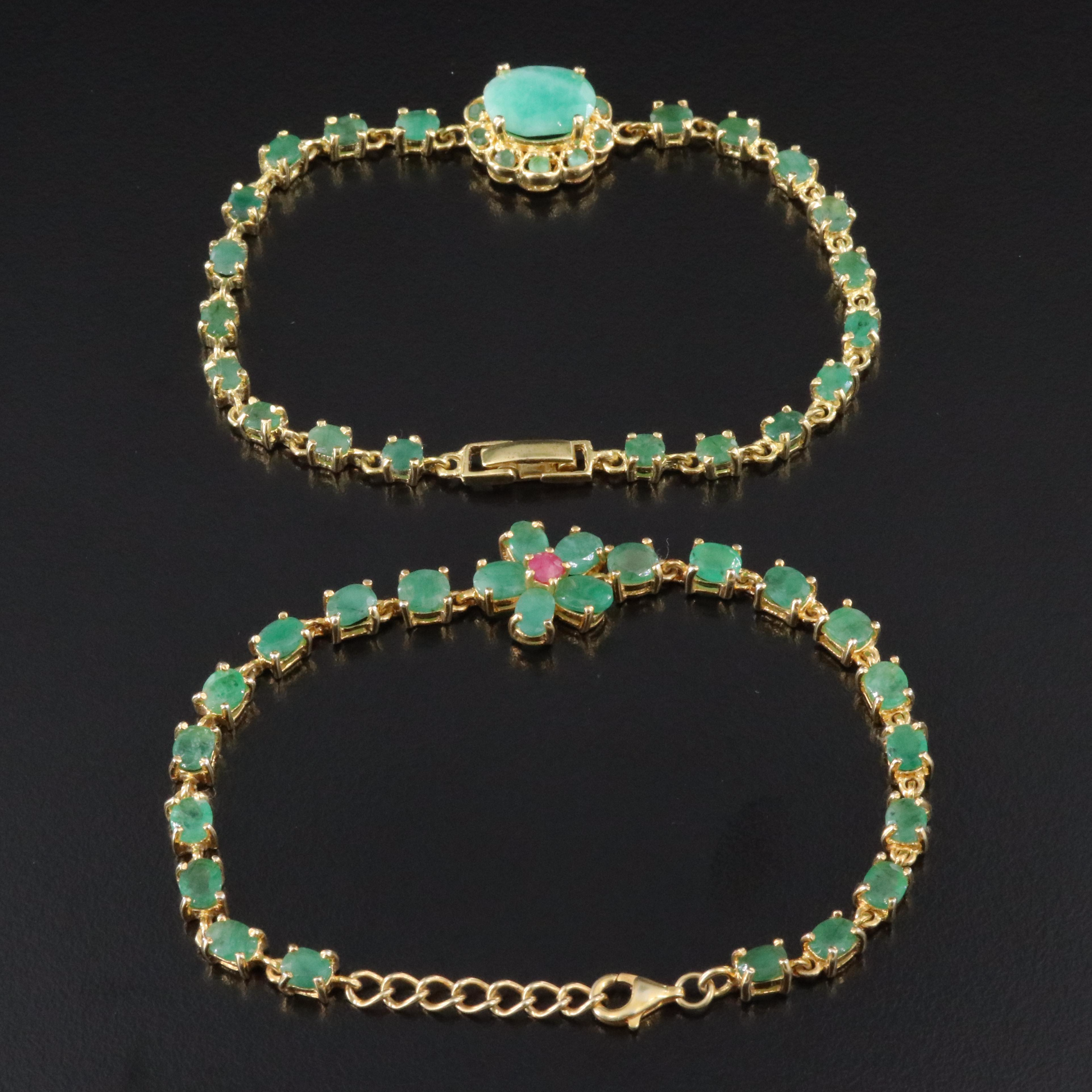 Sterling Emerald Bracelets with Ruby Accent