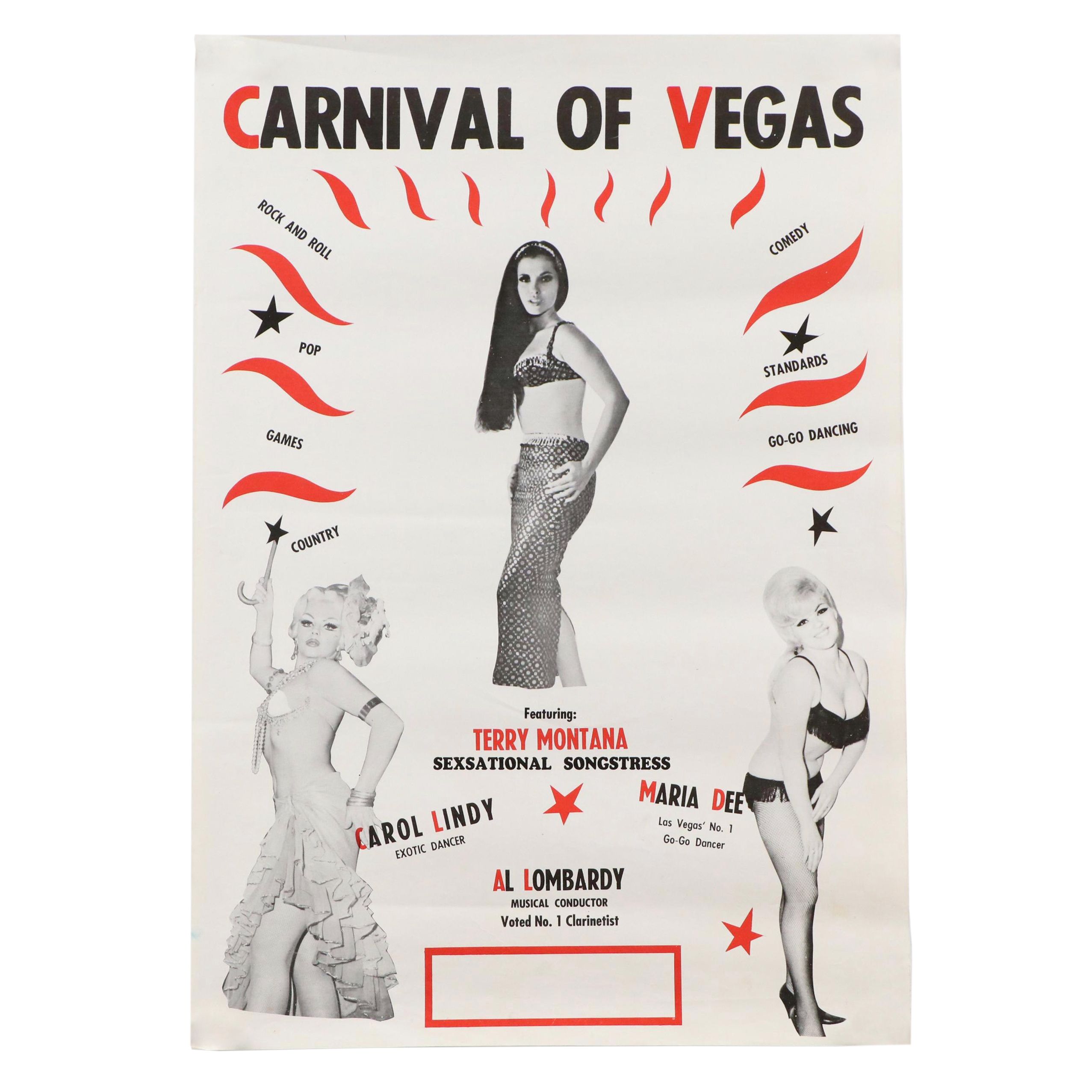 Offset Lithograph Showgirl Poster "Carnival of Vegas," Mid-20th Century