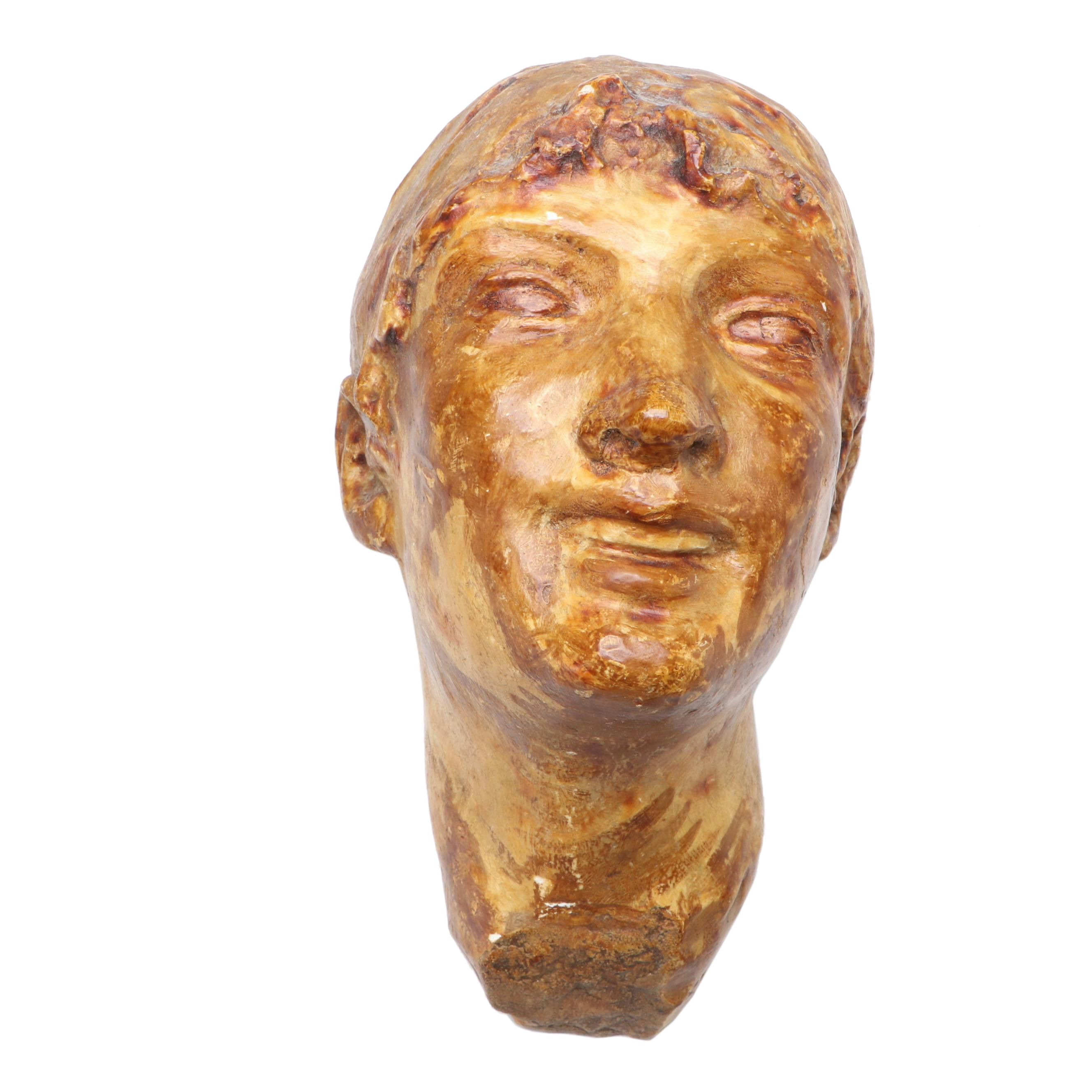 Mid Century Modern Cast Plaster Wall Hanging Bust