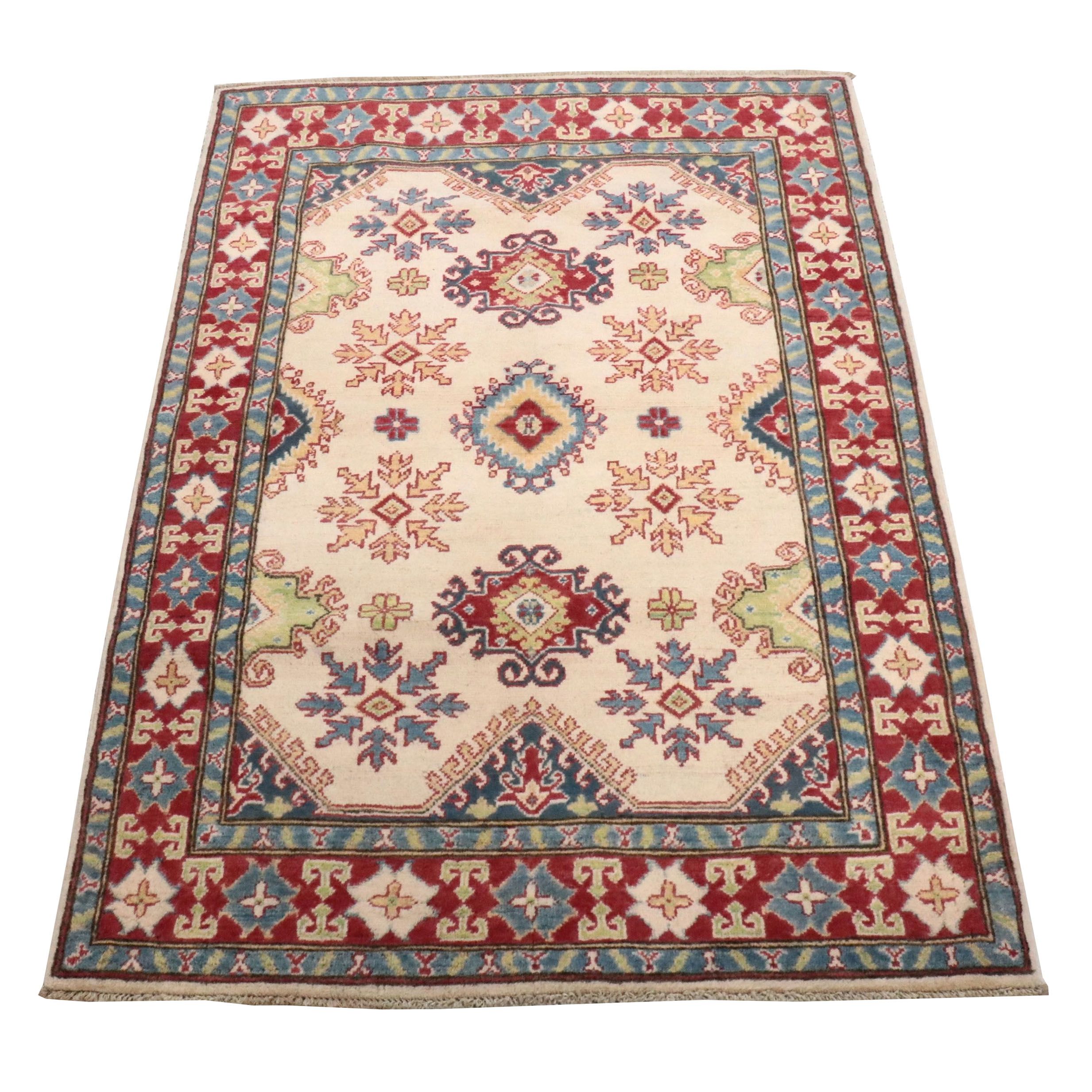 4' x 5'10 Hand-Knotted Pakistani Kazak Area Rug