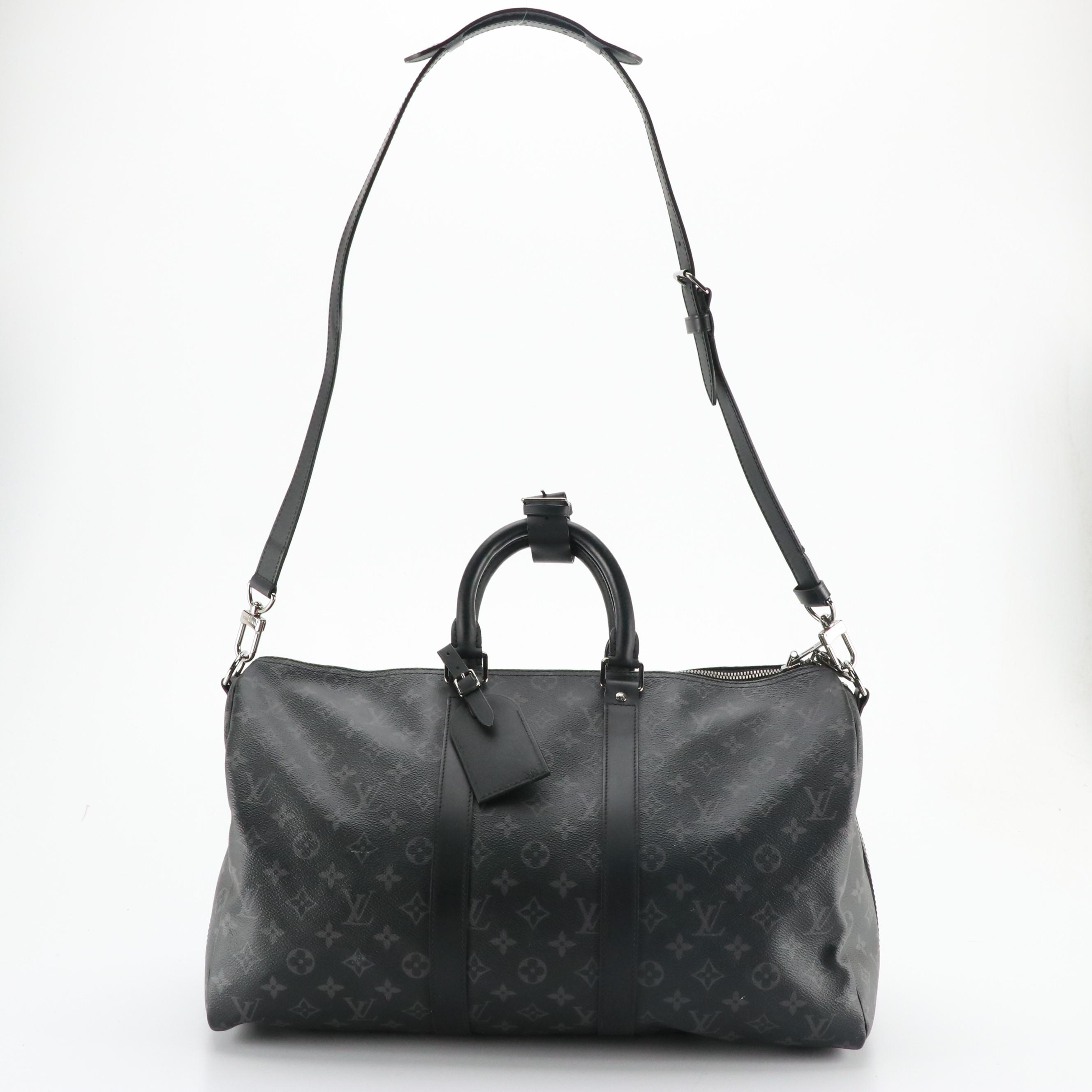 Louis Vuitton Keepall Bandoulière 45 in Monogram Eclipse and Black Leather