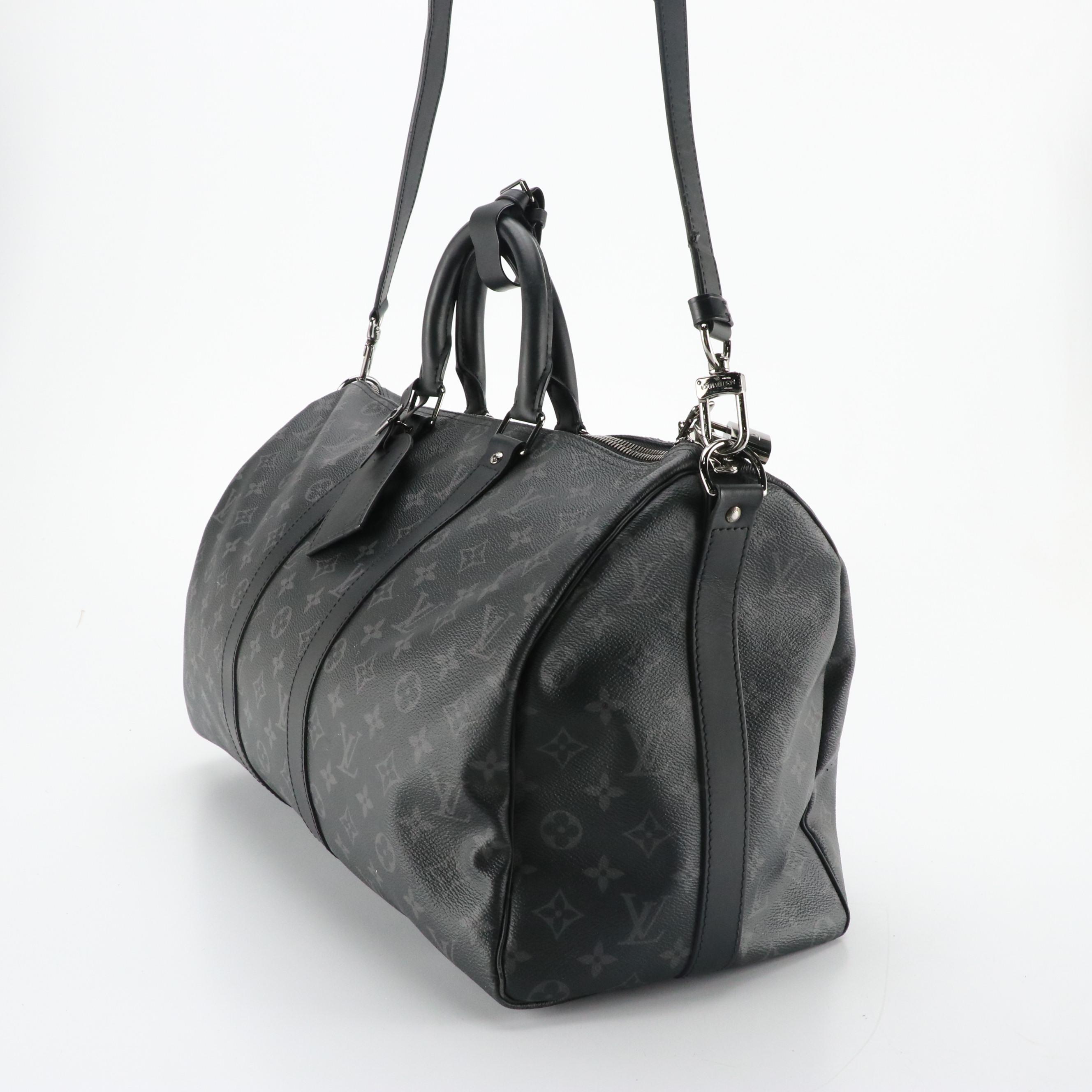 Louis Vuitton Keepall Bandoulière 45 in Monogram Eclipse and Black Leather