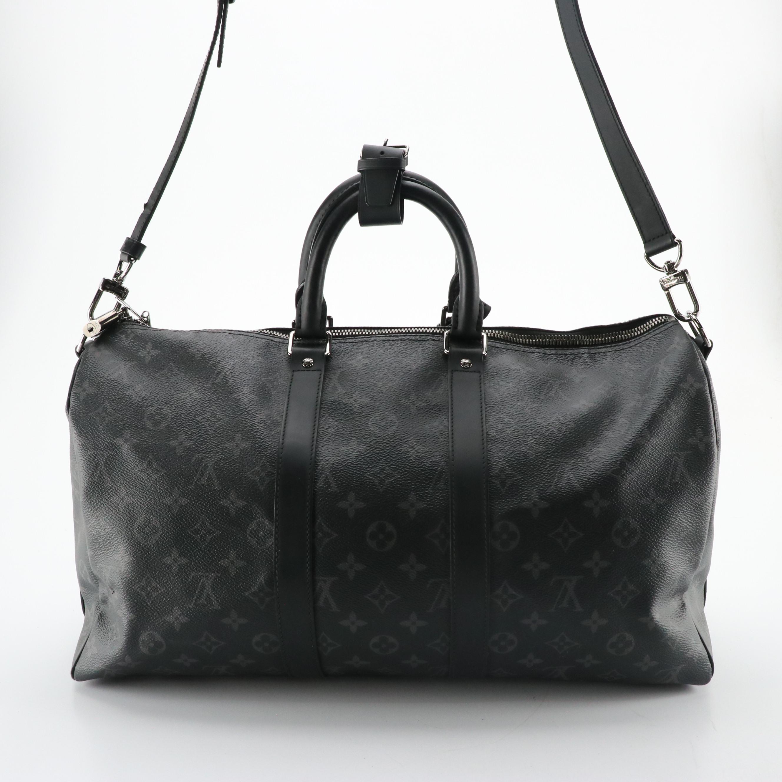 Louis Vuitton Keepall Bandoulière 45 in Monogram Eclipse and Black Leather