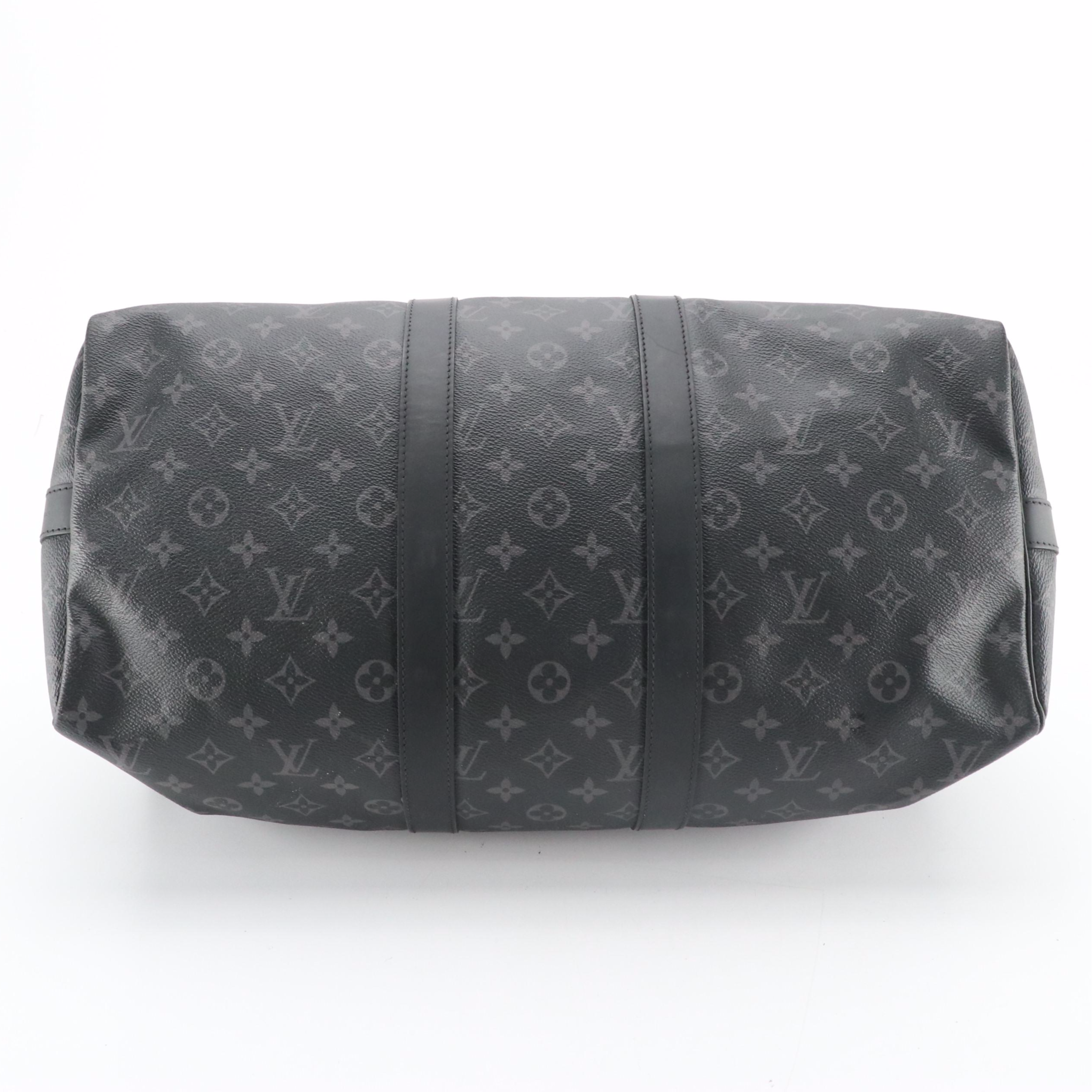 Louis Vuitton Keepall Bandoulière 45 in Monogram Eclipse and Black Leather