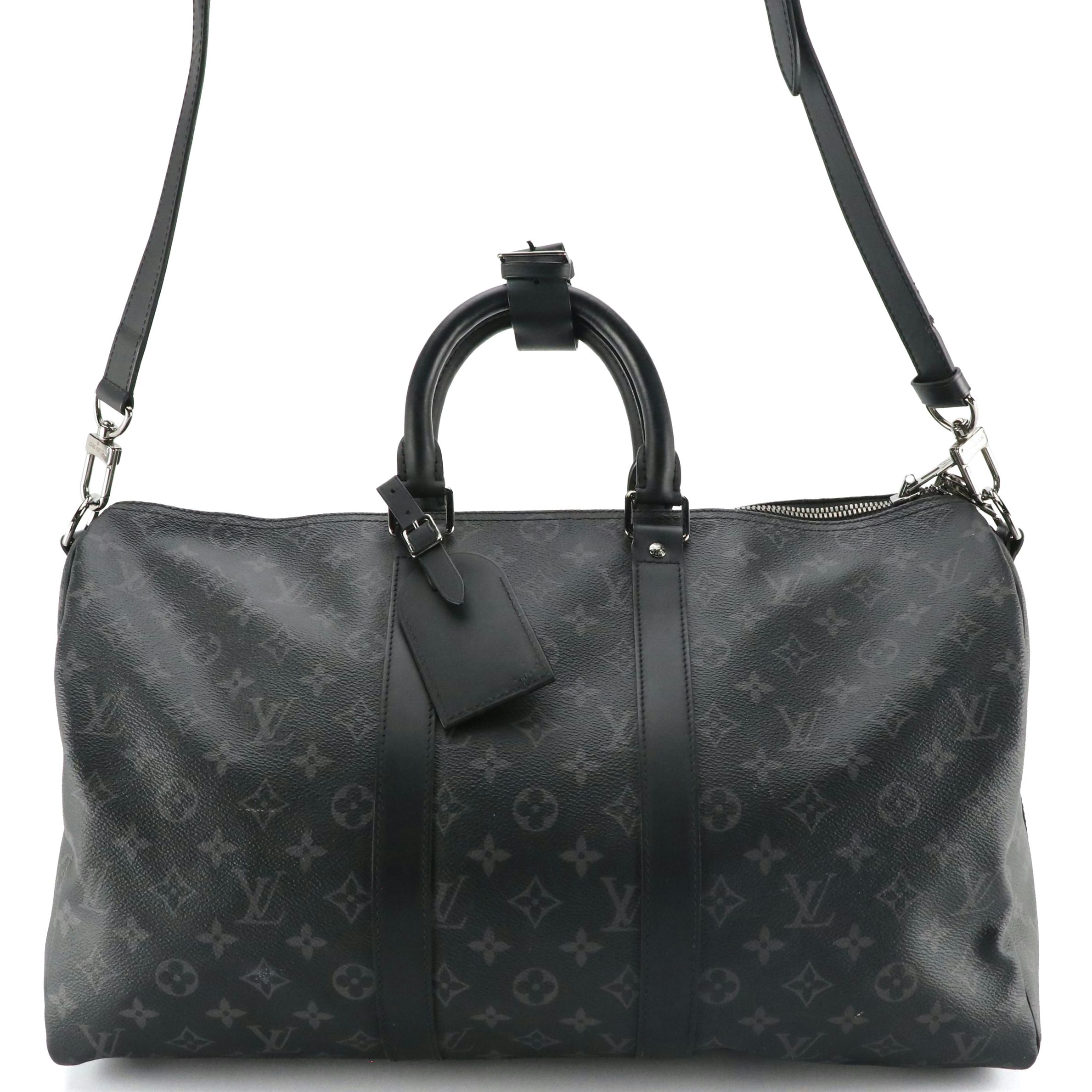 Louis Vuitton Keepall Bandoulière 45 in Monogram Eclipse and Black Leather