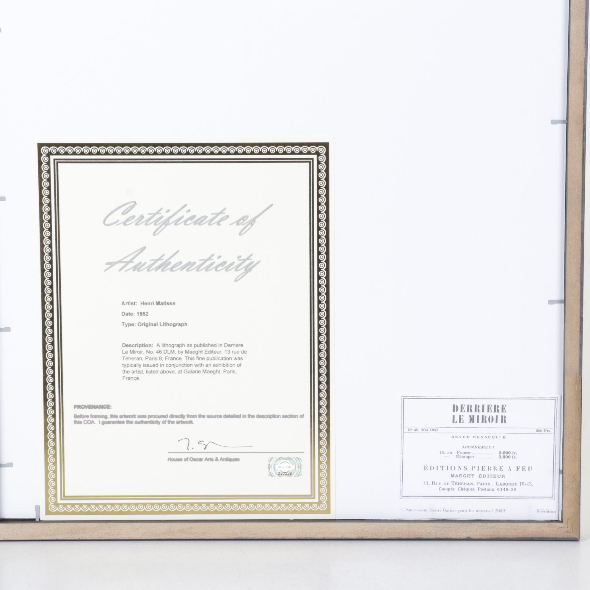 Lithograph After Henri Matisse for "Derrière le Miroir," 1952