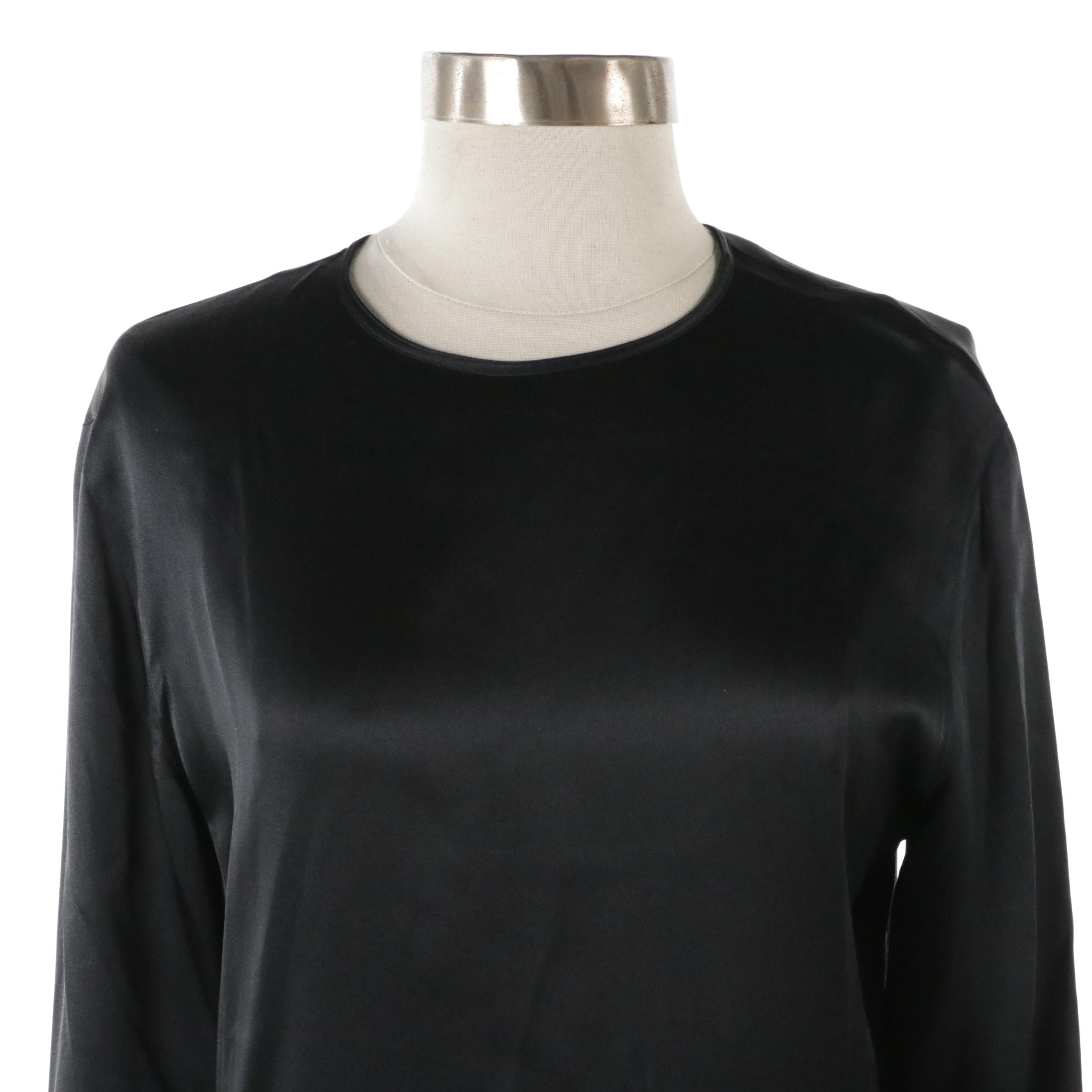 Chanel Boutique Black Silk Long Sleeve Blouse