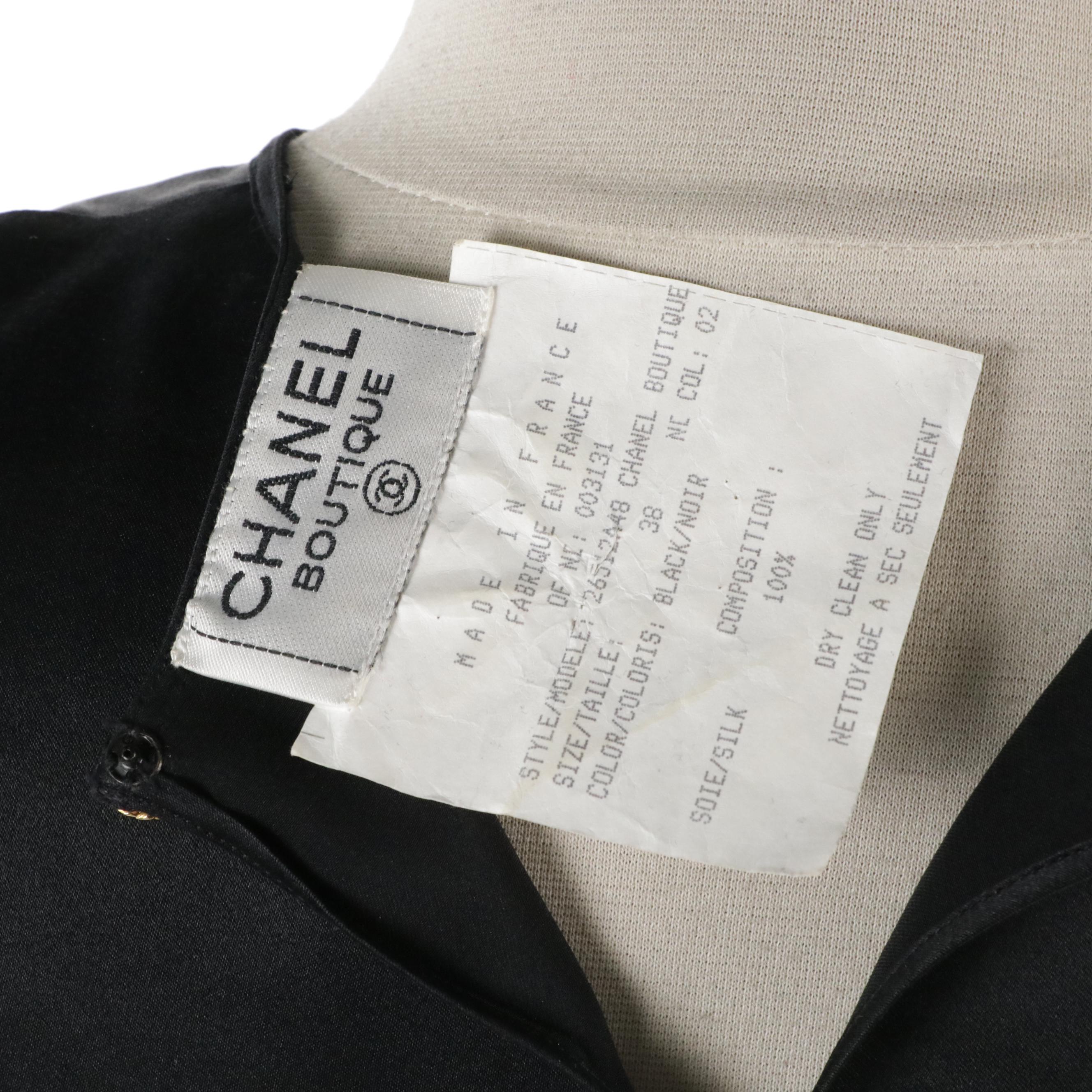 Chanel Boutique Black Silk Long Sleeve Blouse