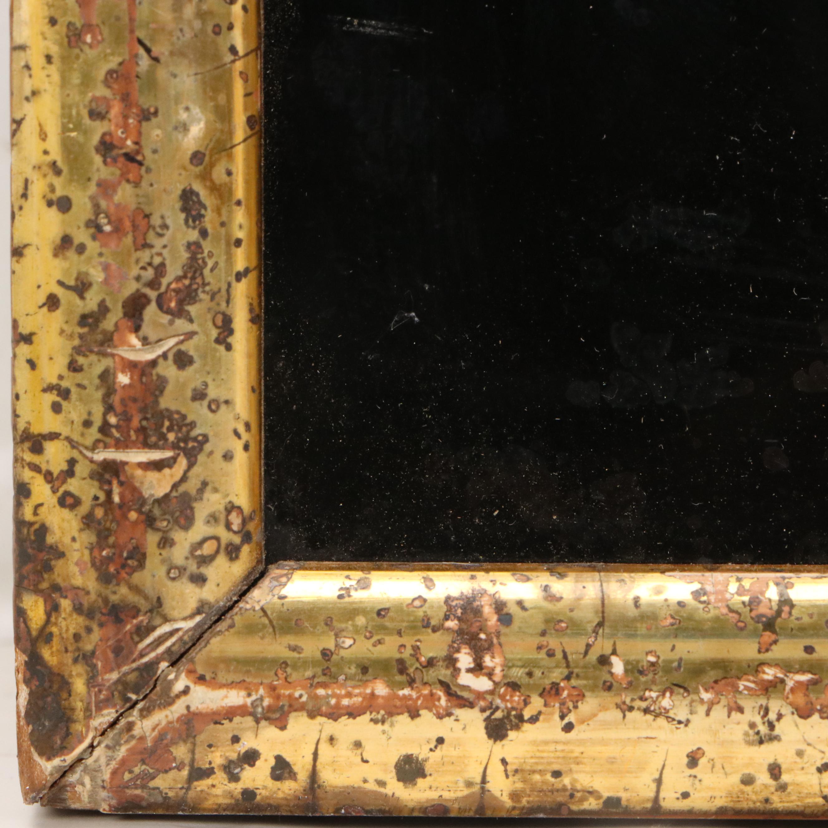 Reverse Glass and Floral Painting of Flowers in Vase, Late 19th Century