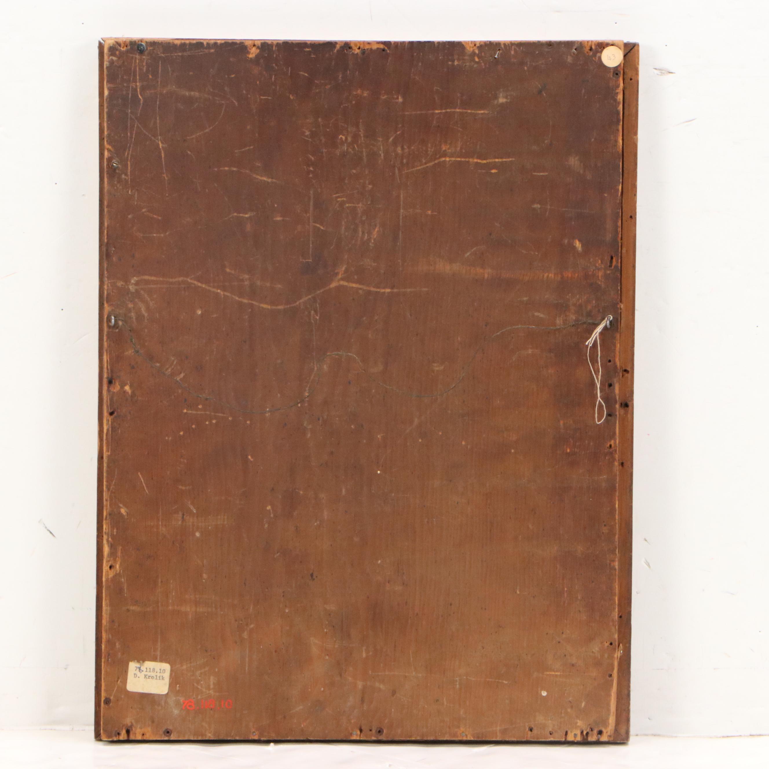 Reverse Glass and Floral Painting of Flowers in Vase, Late 19th Century