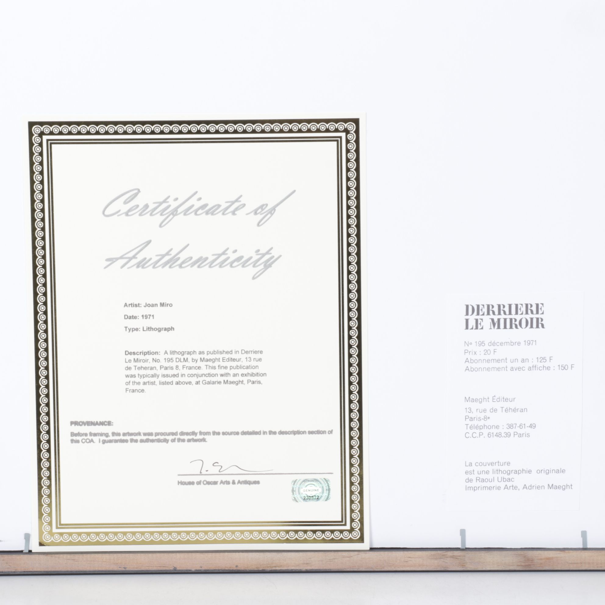 Joan Miró Color Lithograph for "Derrière le Miroir," 1971