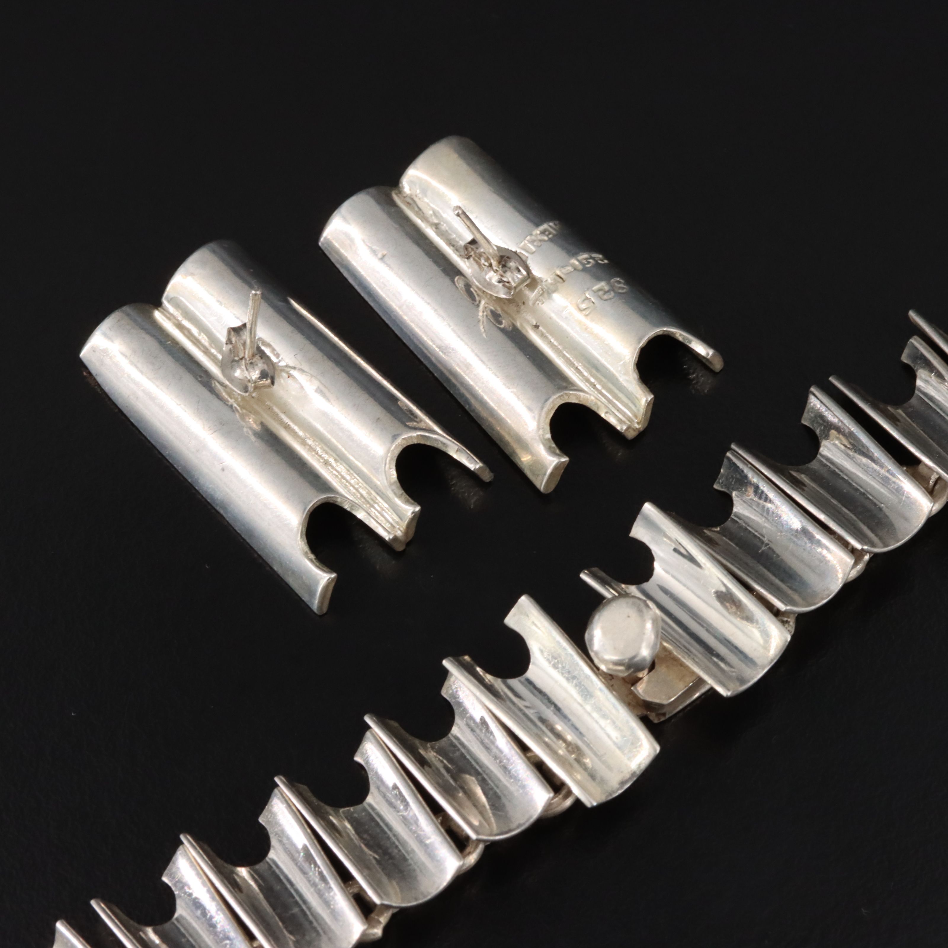 Mexican Modernist Style Sterling Necklace and Earrings Set