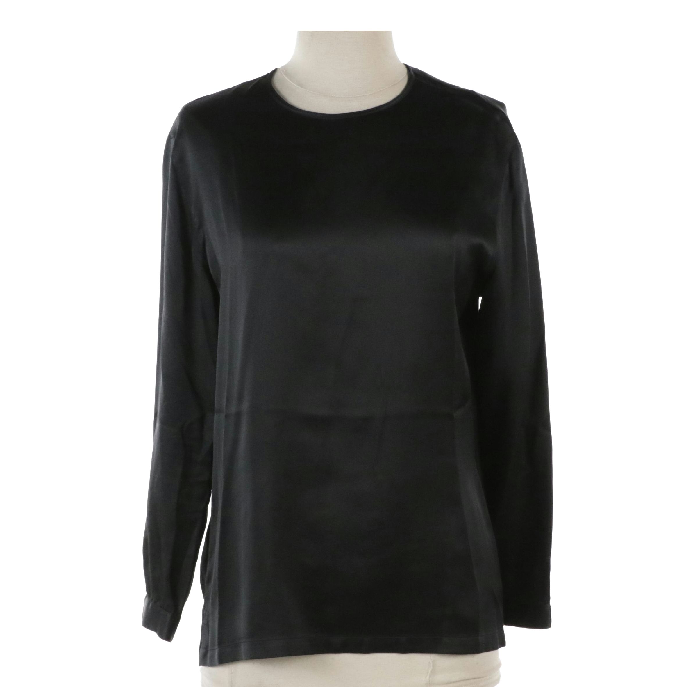 Chanel Boutique Black Silk Long Sleeve Blouse