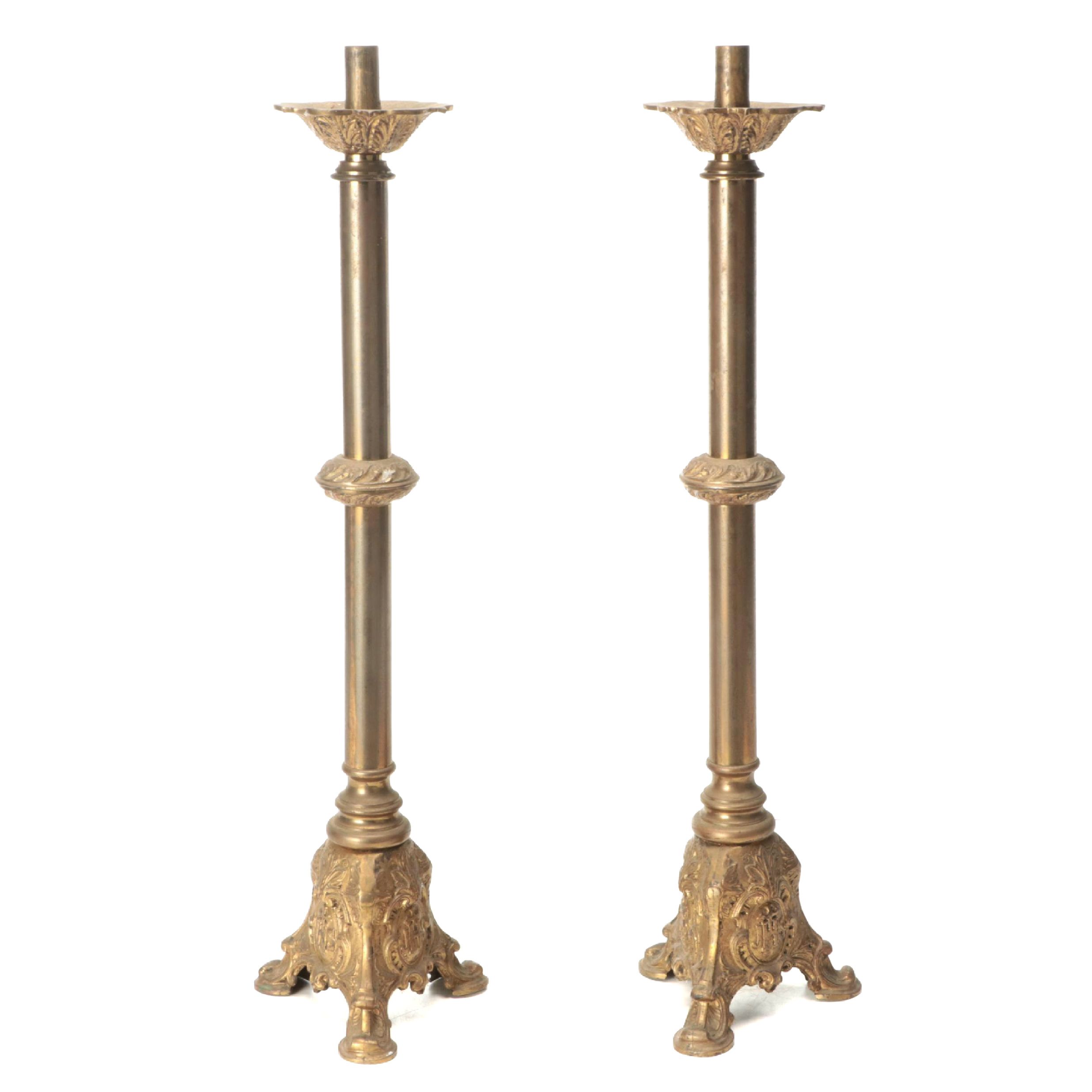 Baroque Style Brass Candle Holder Pair