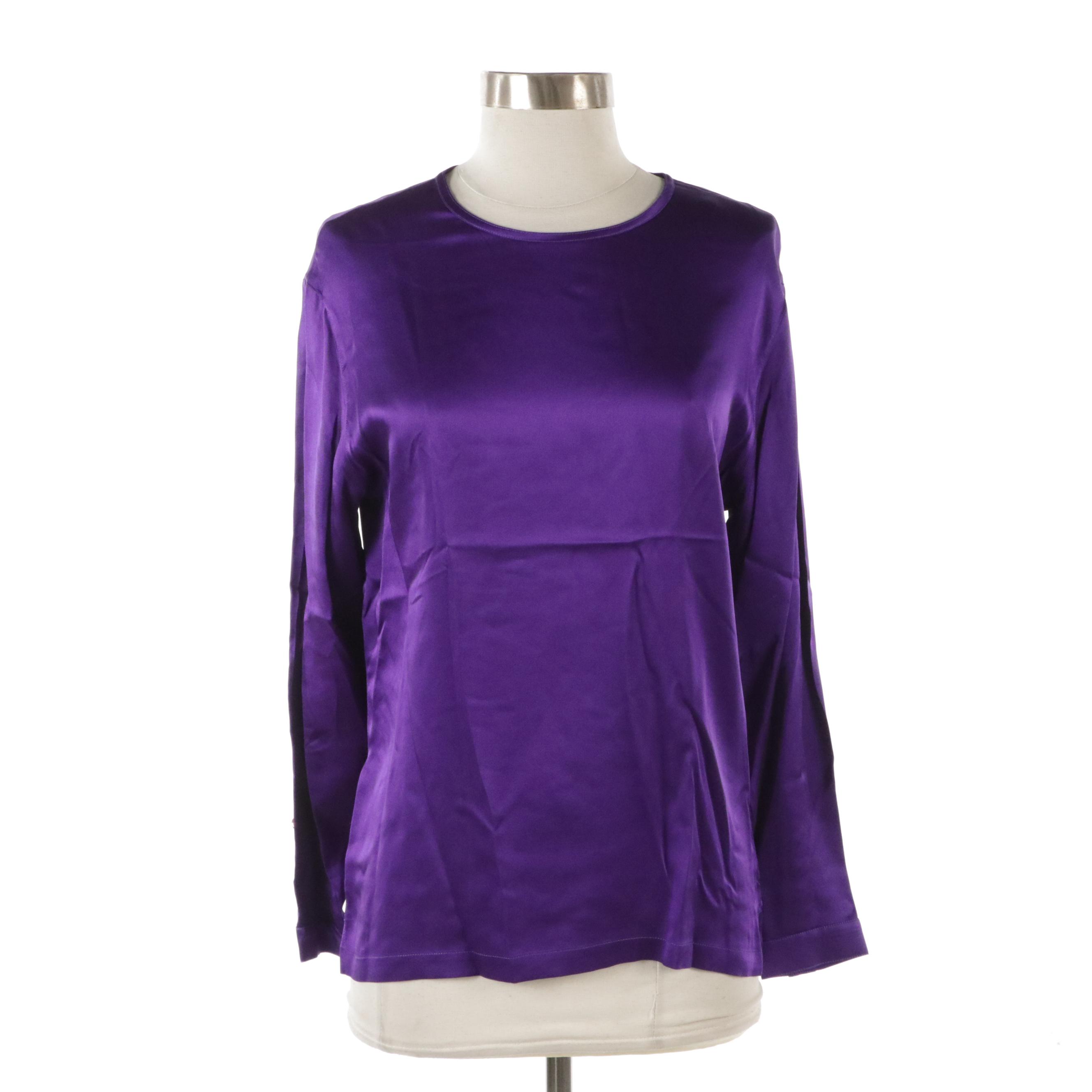 Chanel Boutique Purple Silk Long Sleeve Blouse