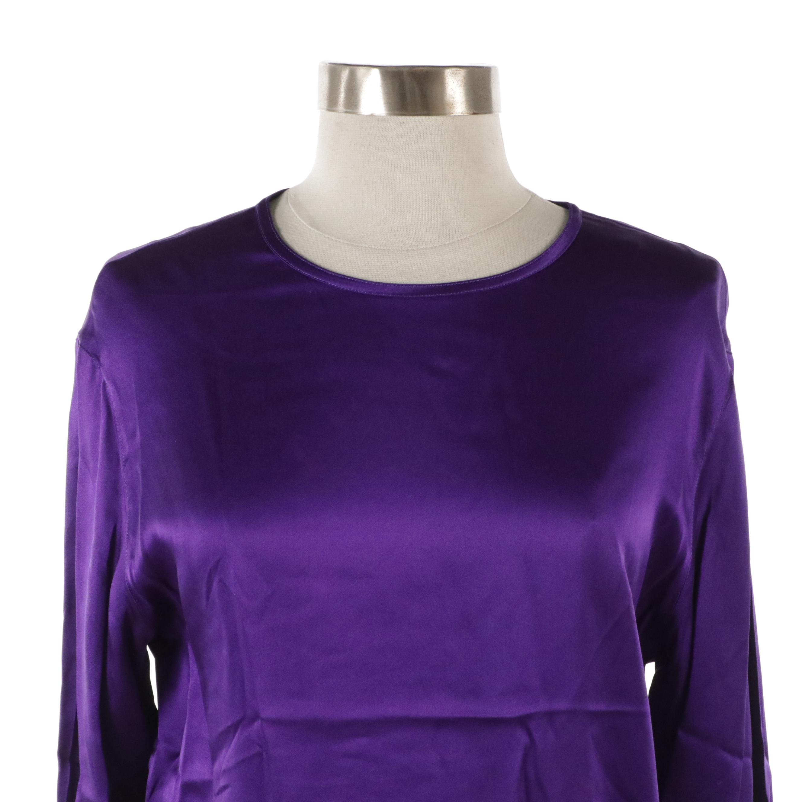 Chanel Boutique Purple Silk Long Sleeve Blouse
