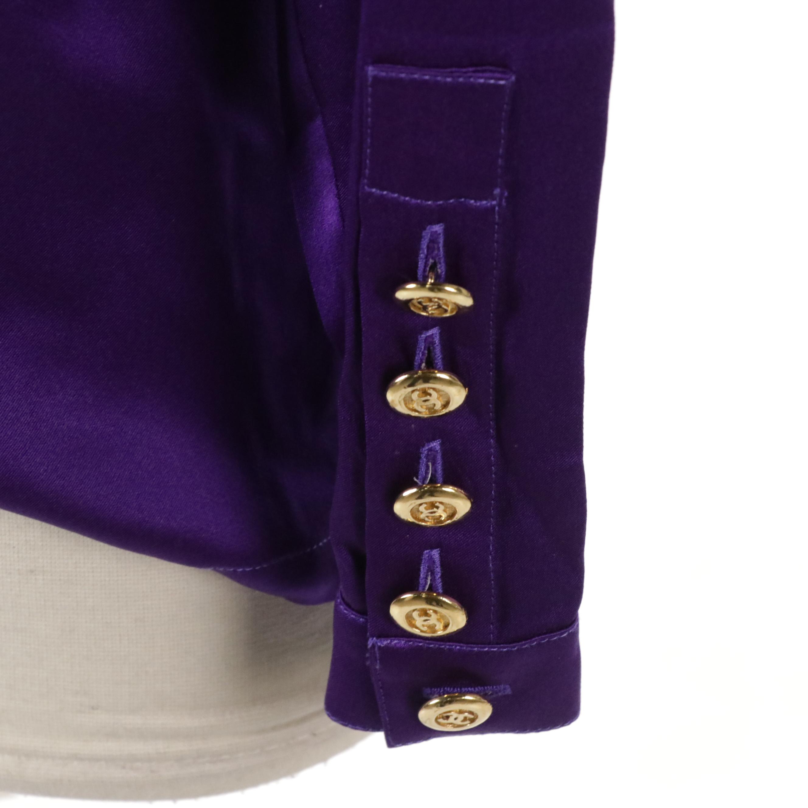 Chanel Boutique Purple Silk Long Sleeve Blouse