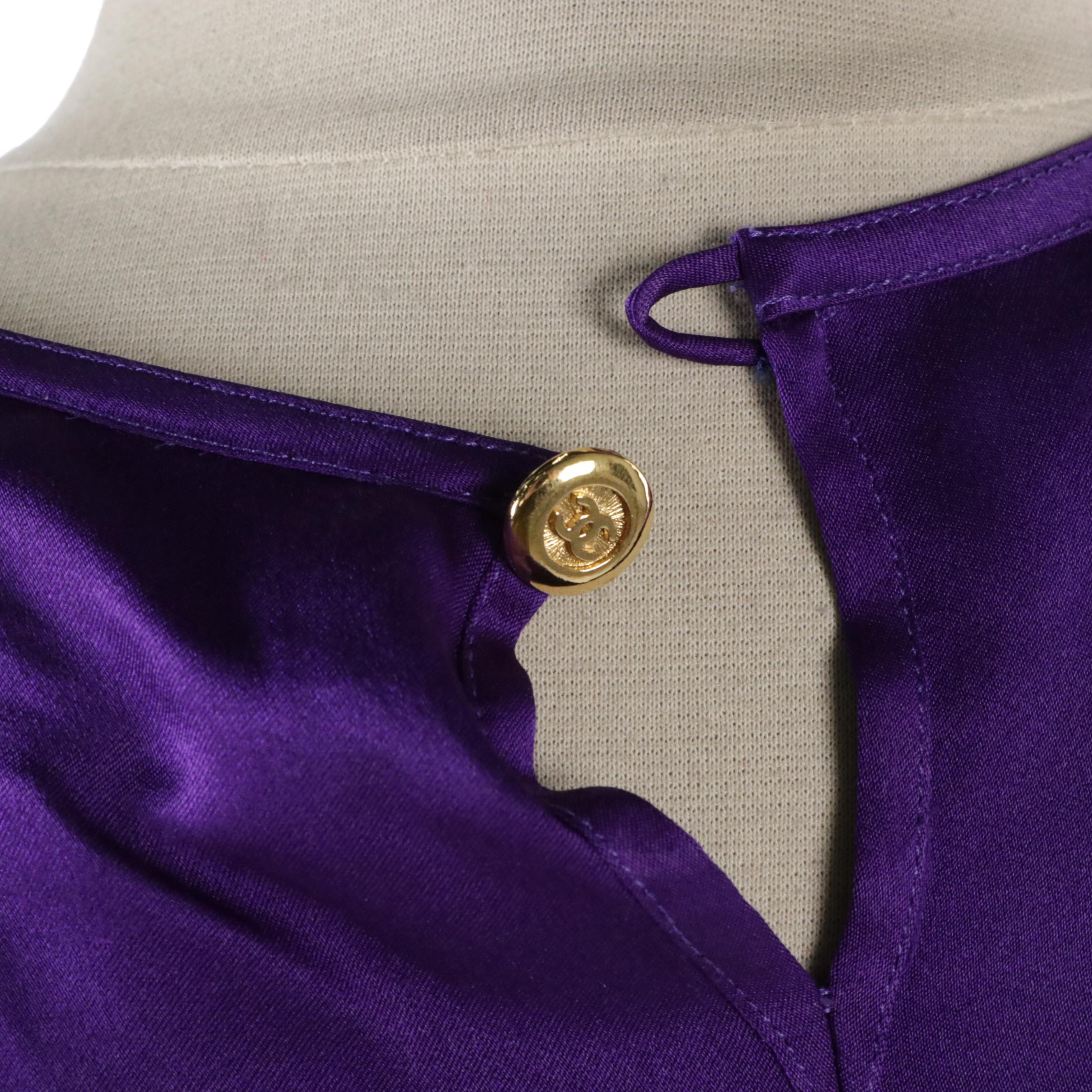 Chanel Boutique Purple Silk Long Sleeve Blouse
