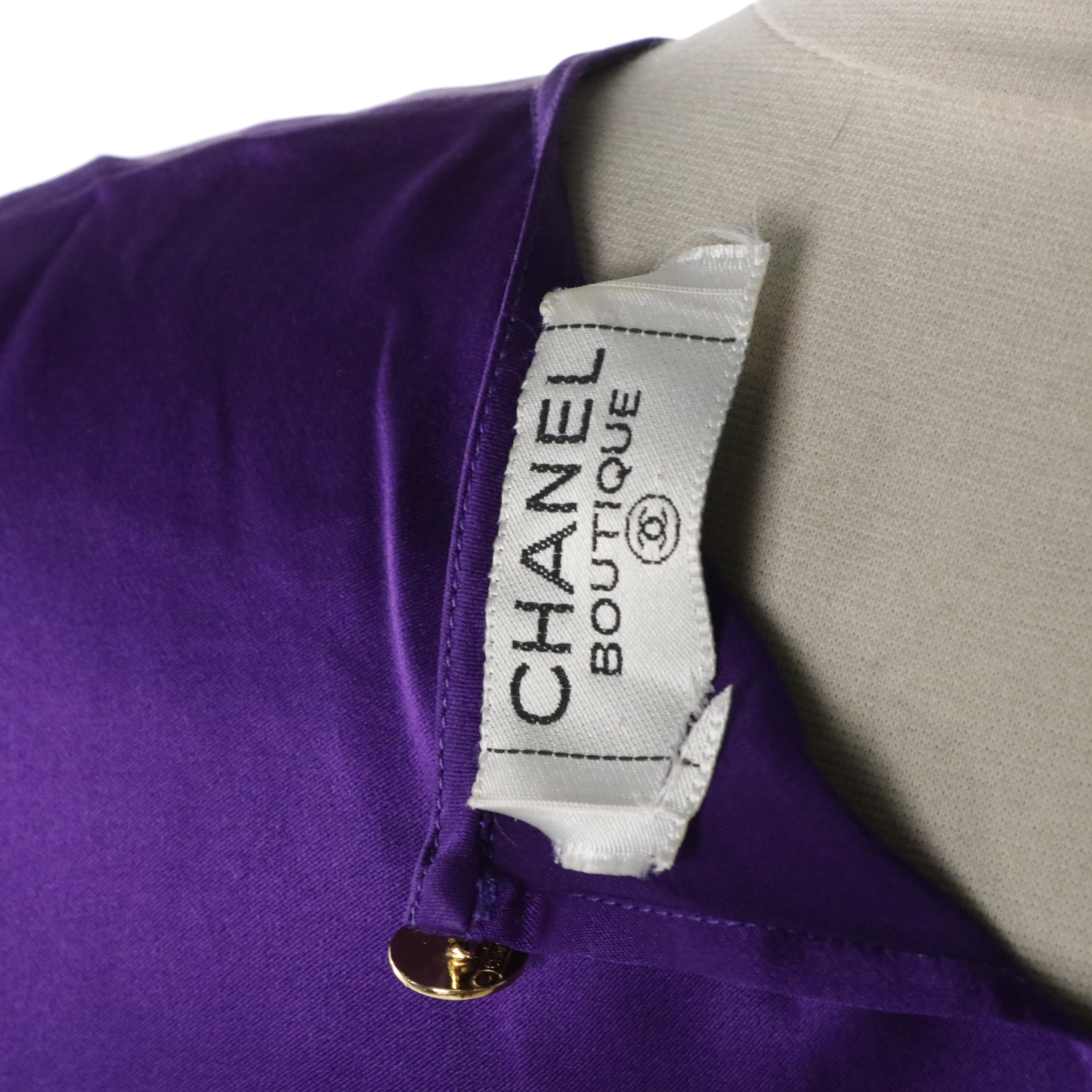 Chanel Boutique Purple Silk Long Sleeve Blouse